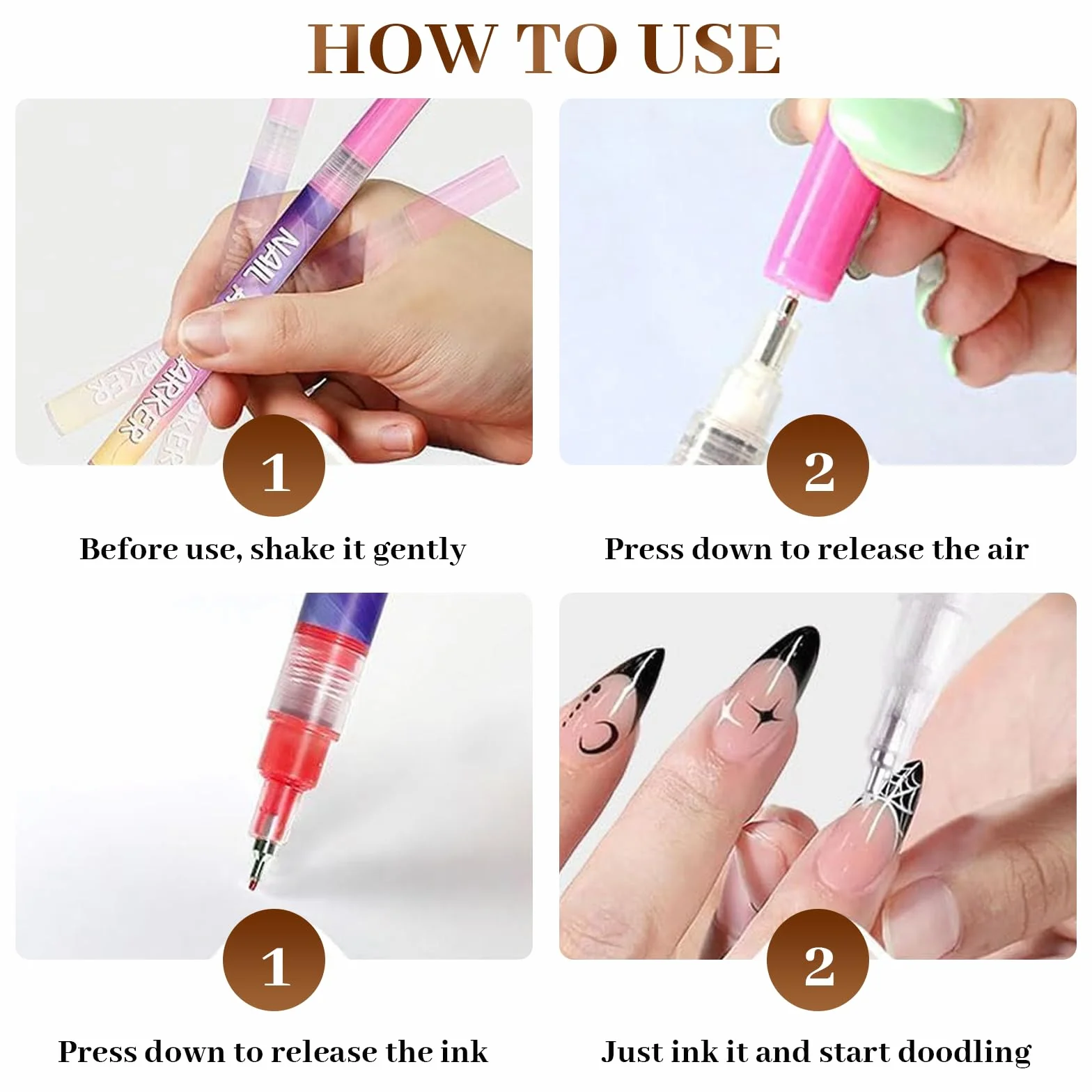 Stylo Dessin Ongles Set 12 Couleurs Marqueur Nail Art à Base d'Eau Pointe Fine DIY