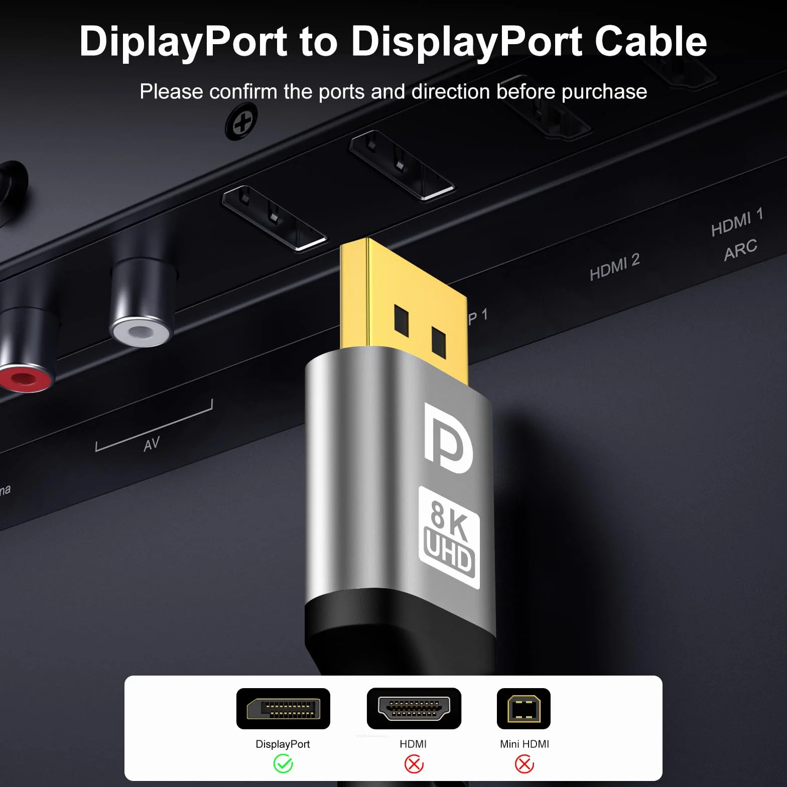 Câble DisplayPort 2.1 16K 10M DP à DP 240Hz HDR G-Sync Free-Sync pour Moniteur Gaming
