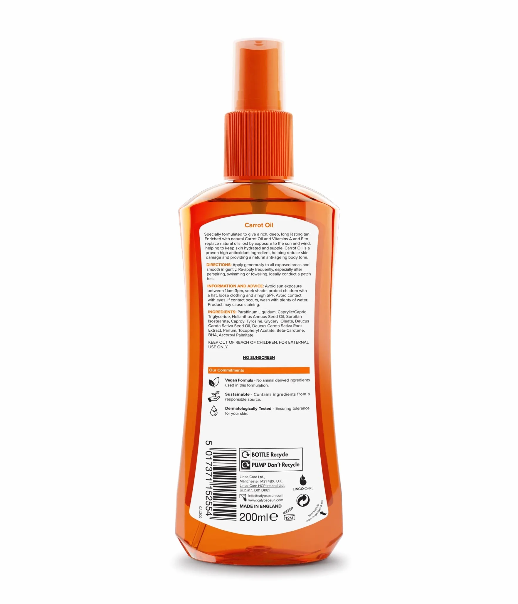 Calypso Huile de carotte originale Sans SPF Accélère le bronzage 200 ml