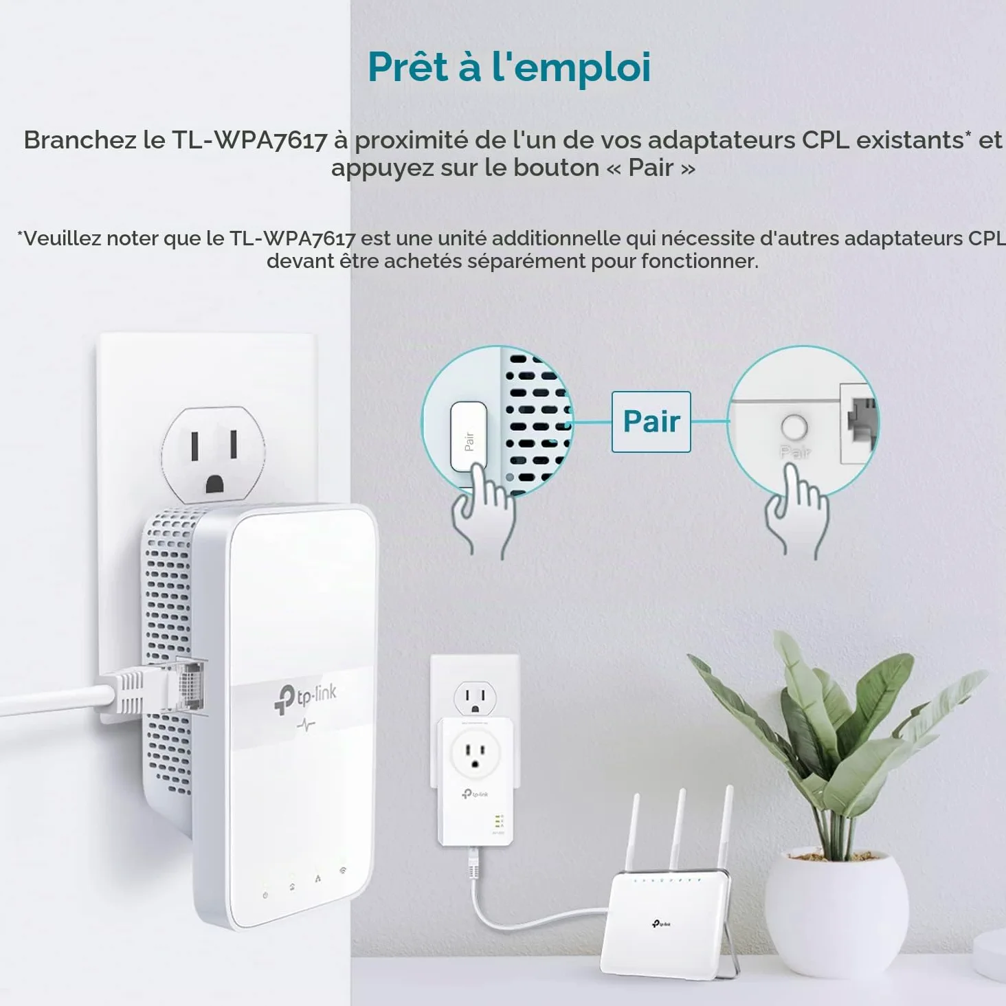 TP-Link Powerline Wi-Fi Extender (TL-WPA7617) - AV1000 Powerline Ethernet Adapter with AC1200 Dual Band Wi-Fi, Gigabit Port, Passthrough, OneMesh, Ethernet Over Power, Plug & Play, Add-on Unit