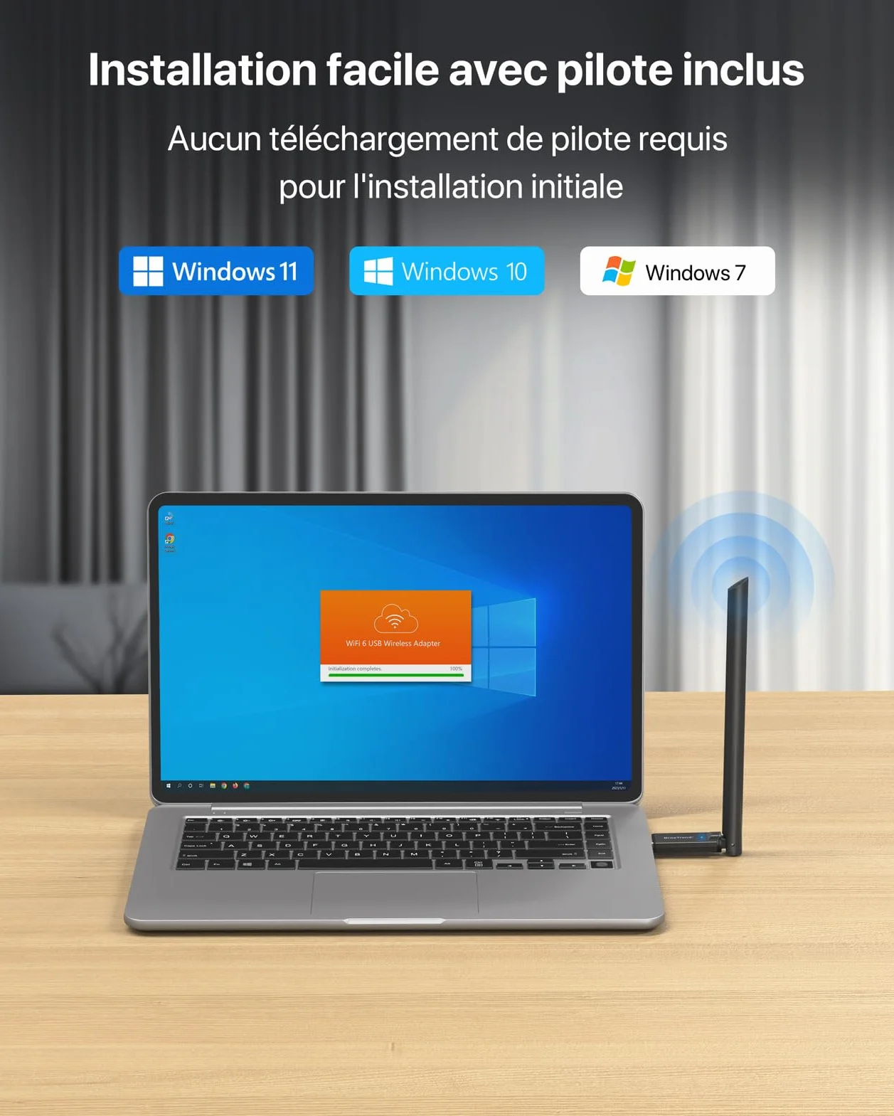 BrosTrend AX900 Clé WiFi 6 USB Double Bande 5GHz 600Mbps 2.4GHz 286Mbps Antenne 6dBi Windows 11/10/7