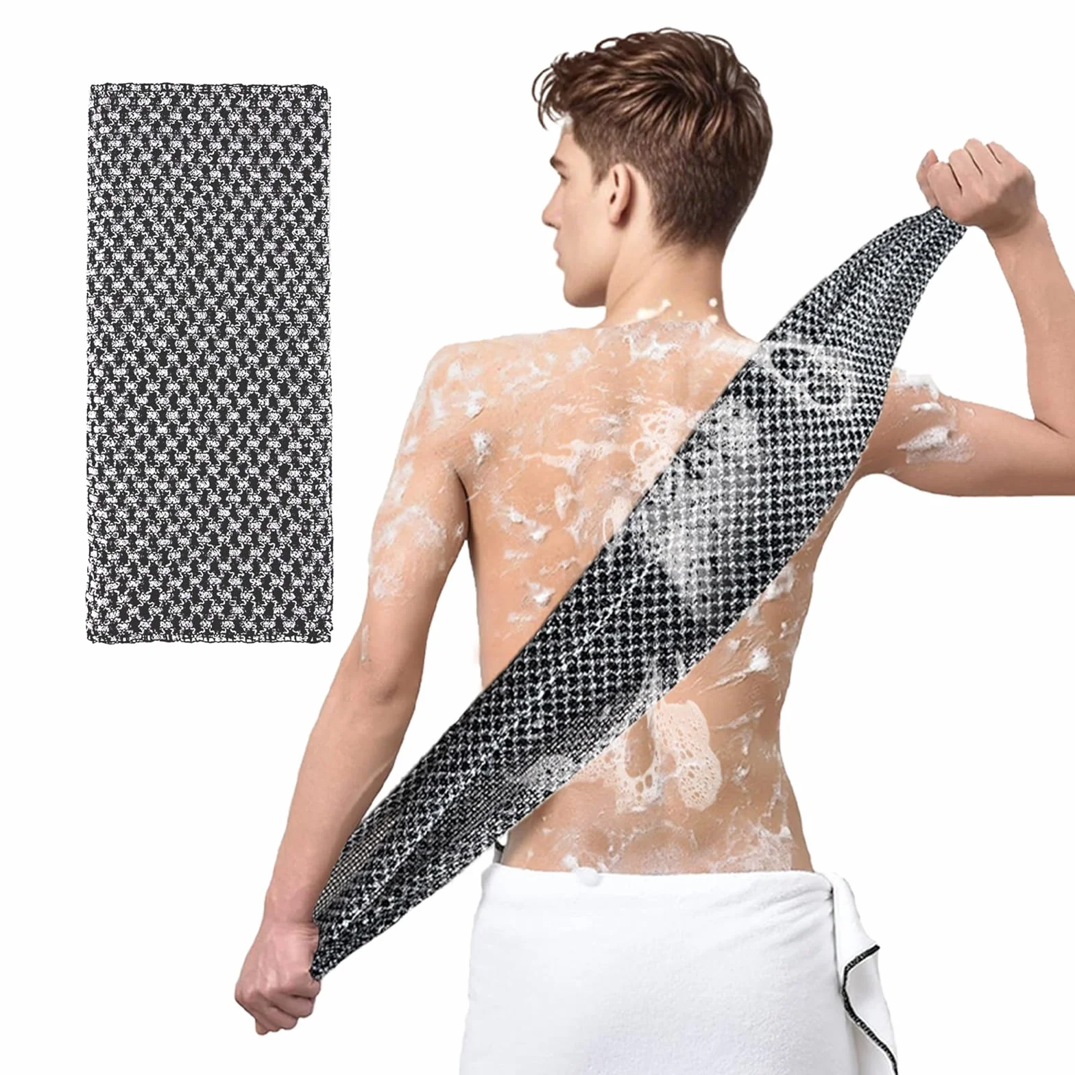 Serviette de Douche exfoliante Double Face Extra Longue réutilisable