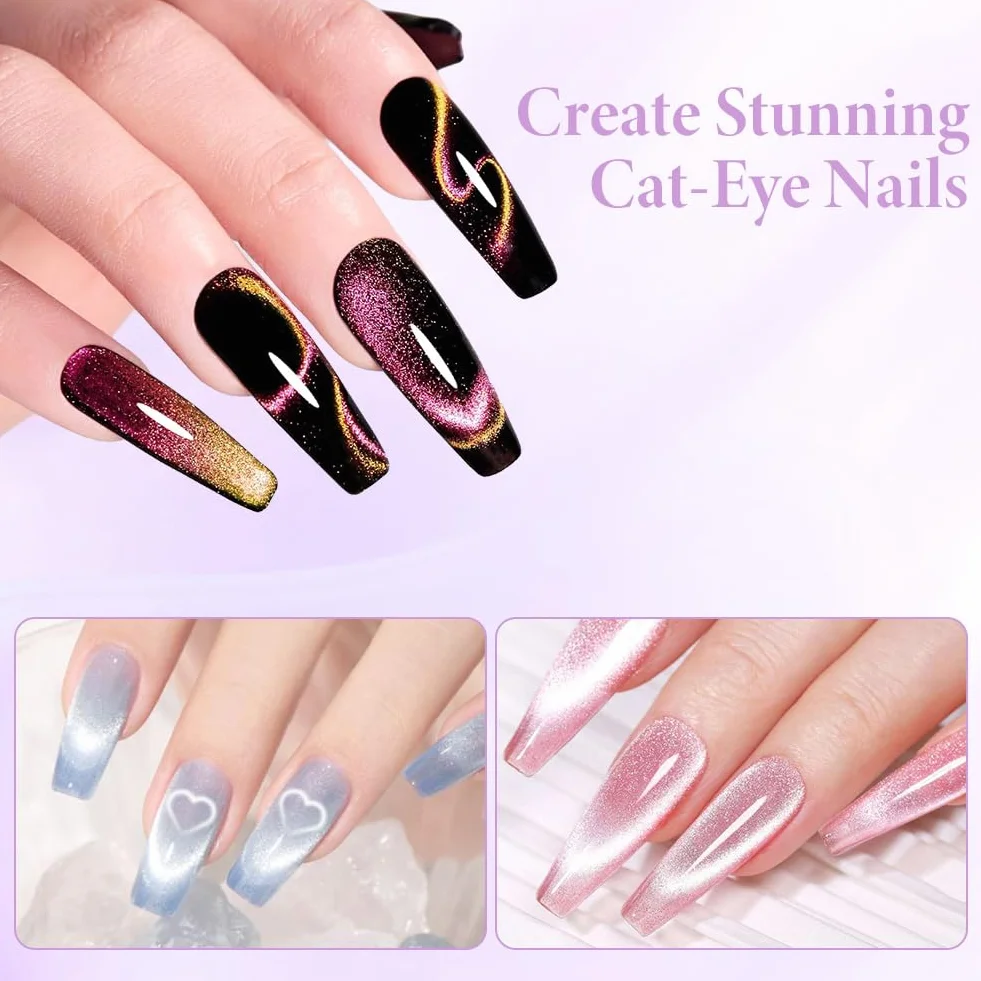 8 in 1 Cat Eye Magnet Set, 7 Pièces Aimant Ongle, Outils de Nail Art DIY avec Lapin et Cœur