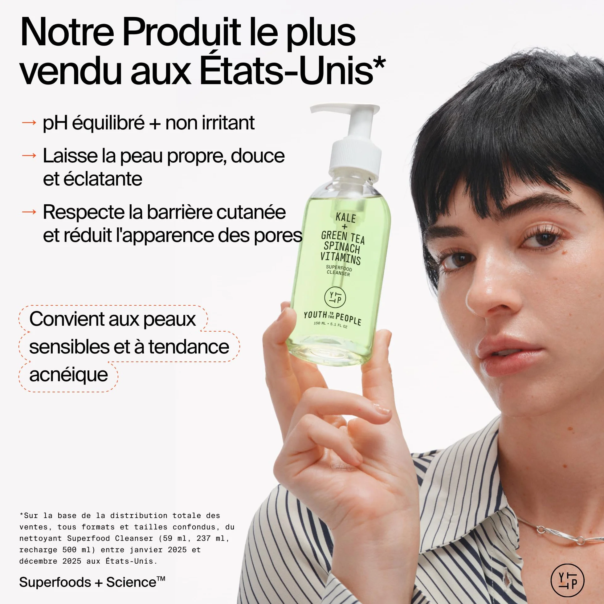 Youth To The People Superfood Cleanser Nettoyant Visage Enrichi en Chou Kale Thé Vert Épinards pH Équilibré 59 ml