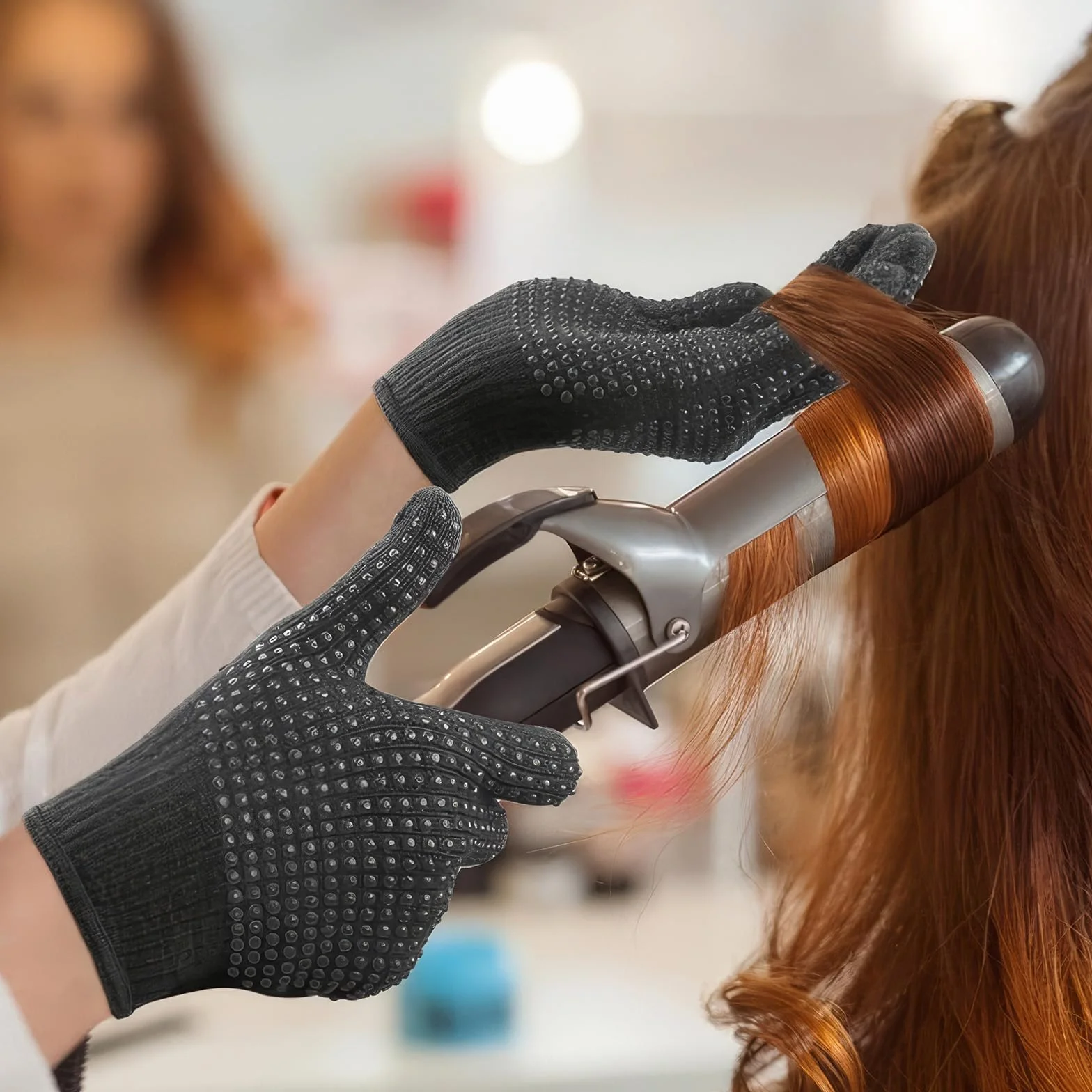 Gants Résistants à la Chaleur pour Fer à Friser avec Coussin d'Isolation Thermique en Silicone, Noir