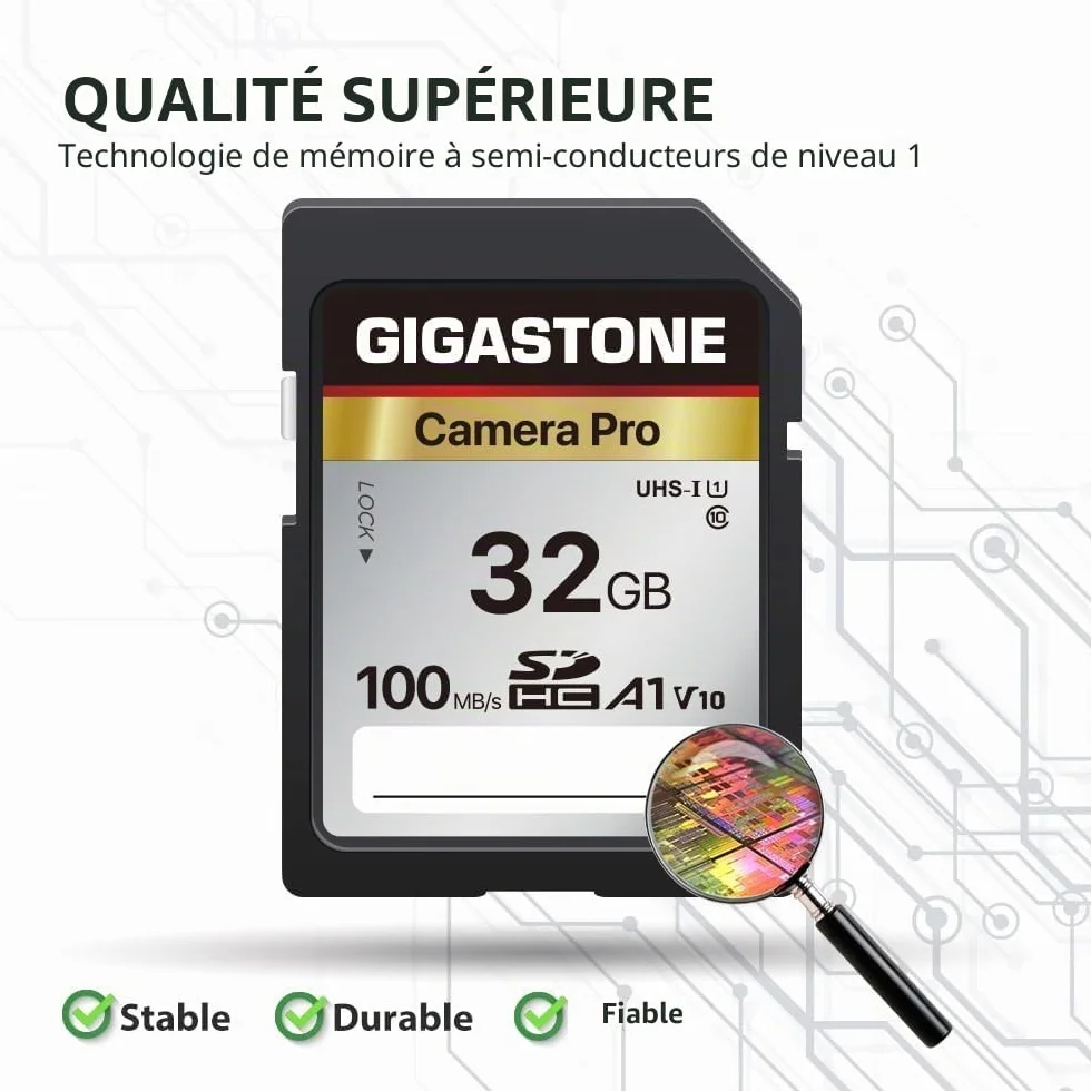 Gigastone Carte Mémoire SDHC 32 Go Lot de 2, Classe 10 UHS-I U1 V10 100 Mo/s pour Caméra Canon Nikon Sony
