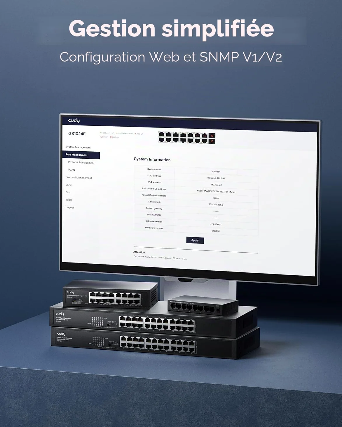 Cudy Commutateur Intelligent Gigabit à 16 Ports, 32 Gbit/s, GS1016E | 16 ports GbE, transfert à débit de ligne, isolation des ports/mode 250 m, boîtier SPCC, 200 × 118 × 44 mm, profe