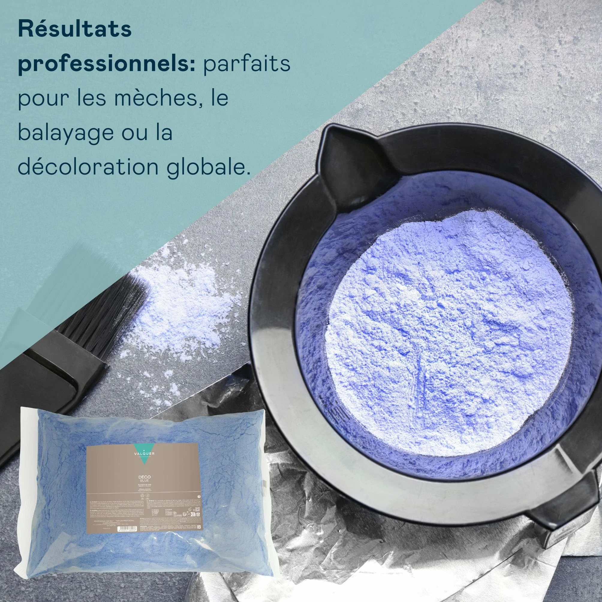 Kit Décoloration Cheveux Professionnel Vegan Décoblue 500 g + Oxydant 30 Vol 9% 1000 ml, Éclaircissement 6 Tons