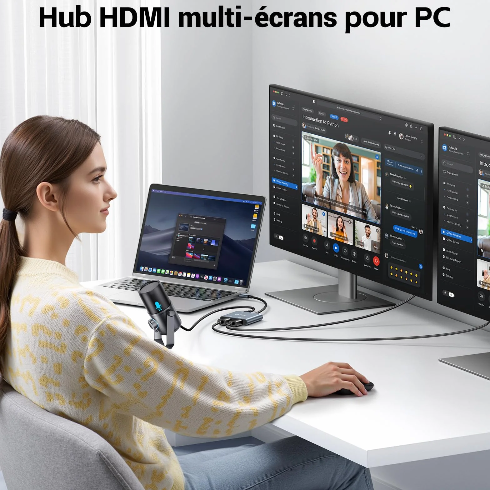 KiWiBiRD Double adaptateur HDMI pour 2 moniteurs 4K 100W PD HDCP USB C vers HDMI Splitter écran étendu