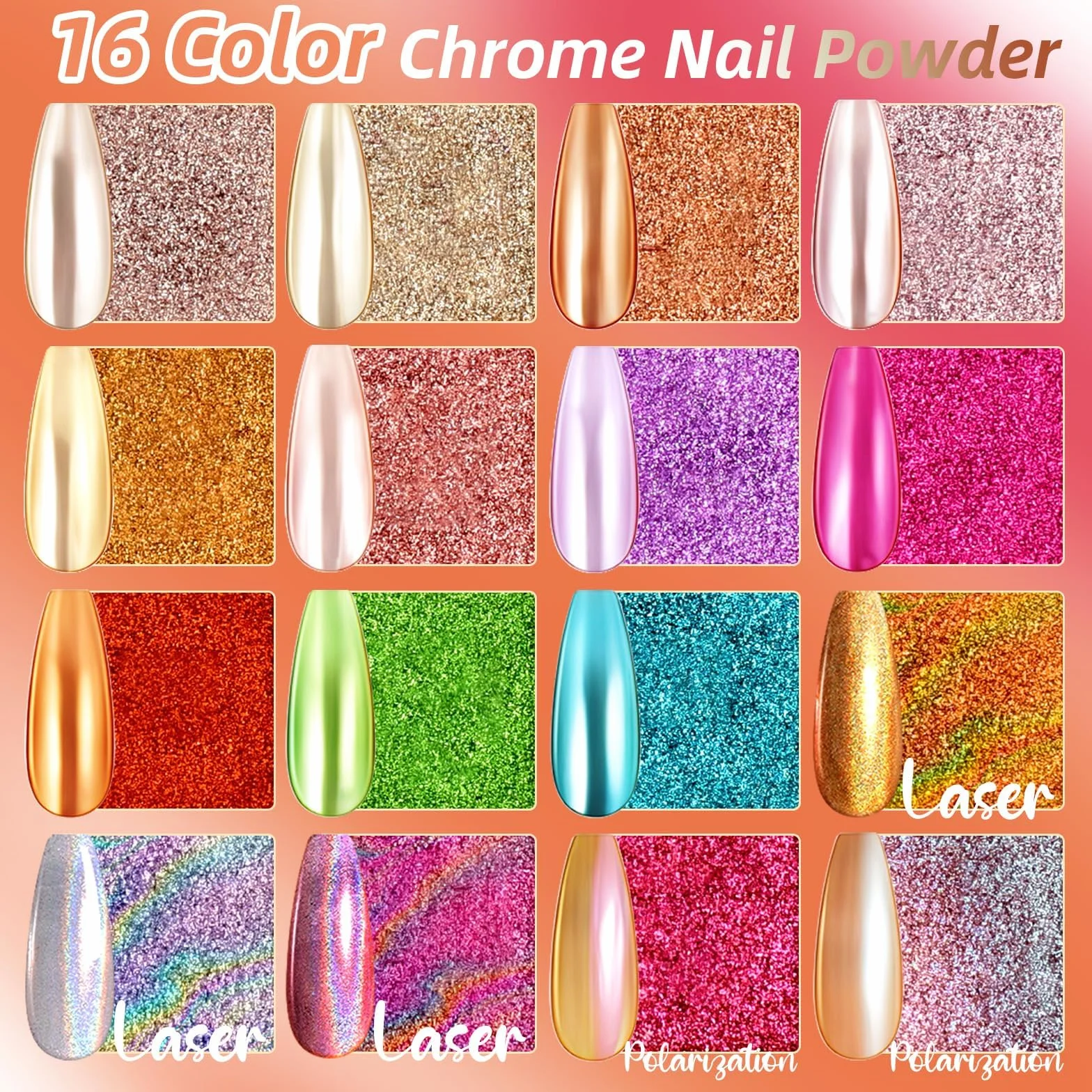 Palette de poudre pigmentée pour ongles 16 couleurs avec éponges et stylo French Aura