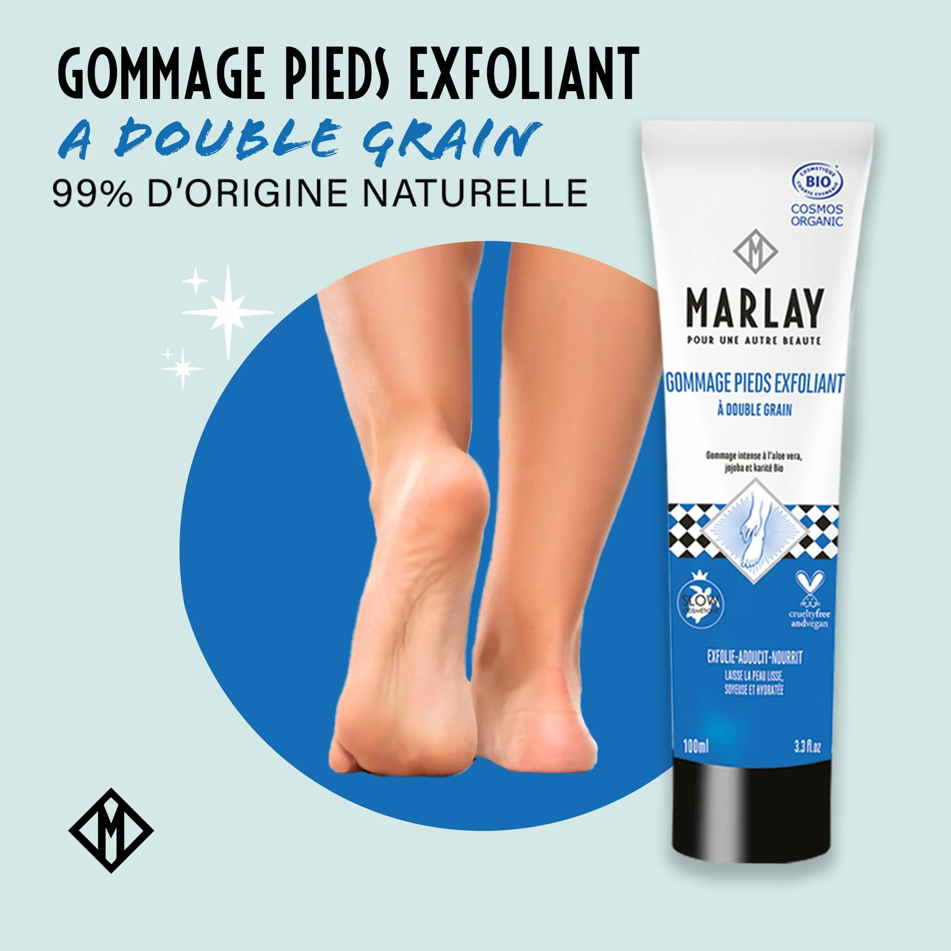 Marlay Cosmetics Gommage Pieds Exfoliant 100 ml Peeling Pied Crème Exfoliante Bio Aloé Vera Beurre Karité Huile Jojoba