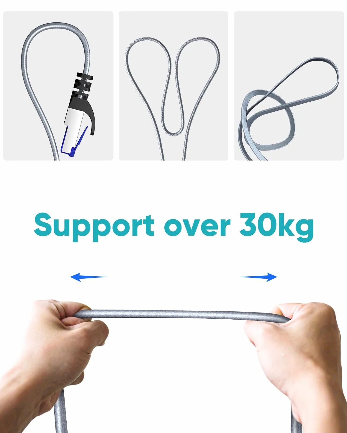 BUSOHE Câble Ethernet Cat 8 20m, Câble Réseau LAN Gigabit RJ45 Plat Haut Débit 40Gbps 2000Mhz