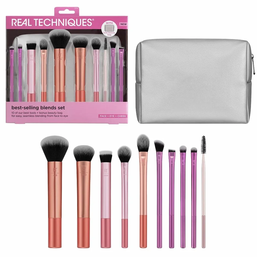 Real Techniques Blends Set 10-Piece Makeup Brush Collection with Beauty Bag