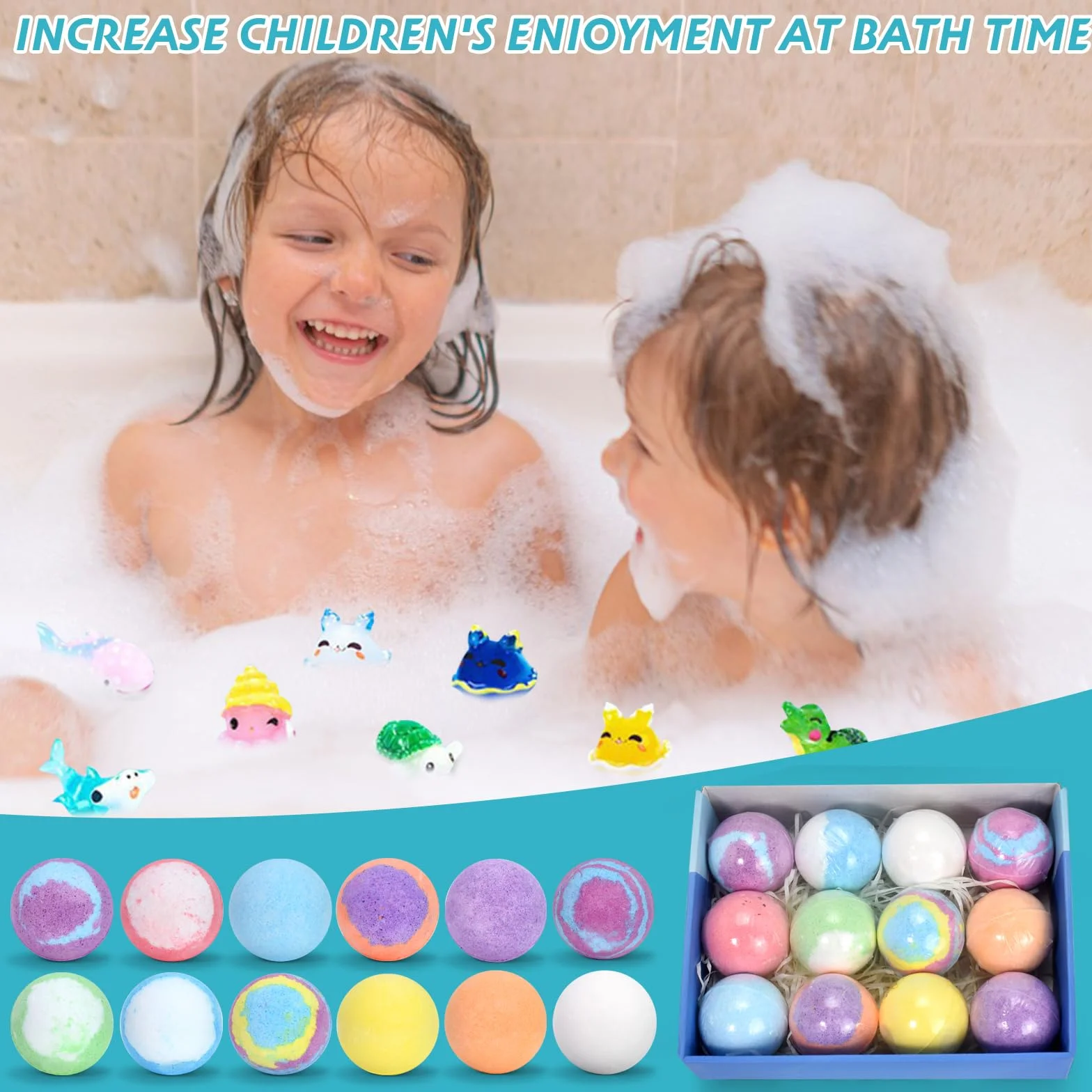 CIMOYBAI Badekugel 12 pièces bombe de bain enfant avec jouets surprises Noël anniversaire