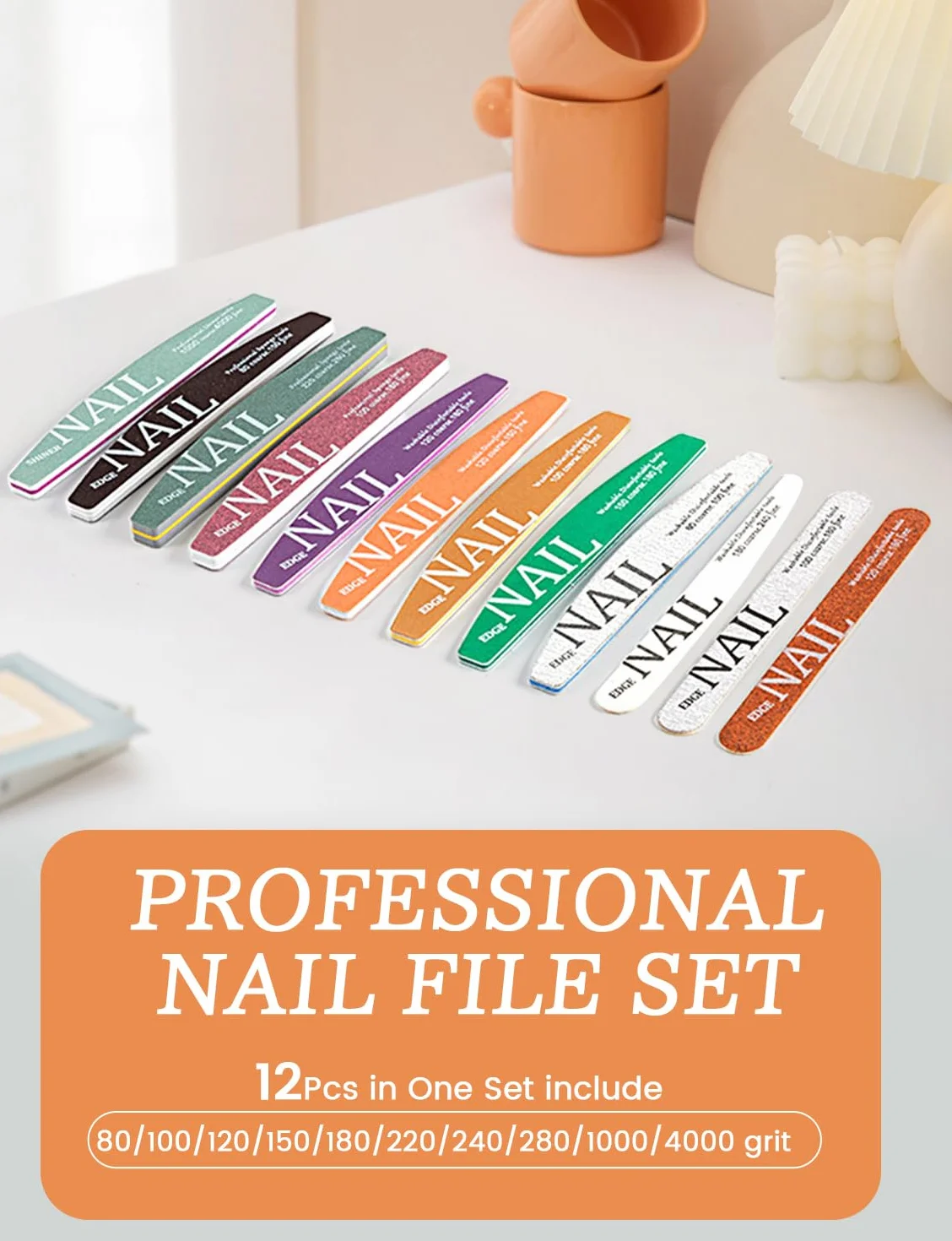 Lime à ongles et polissoir lot de 12 pour ongles naturels acrylique gel