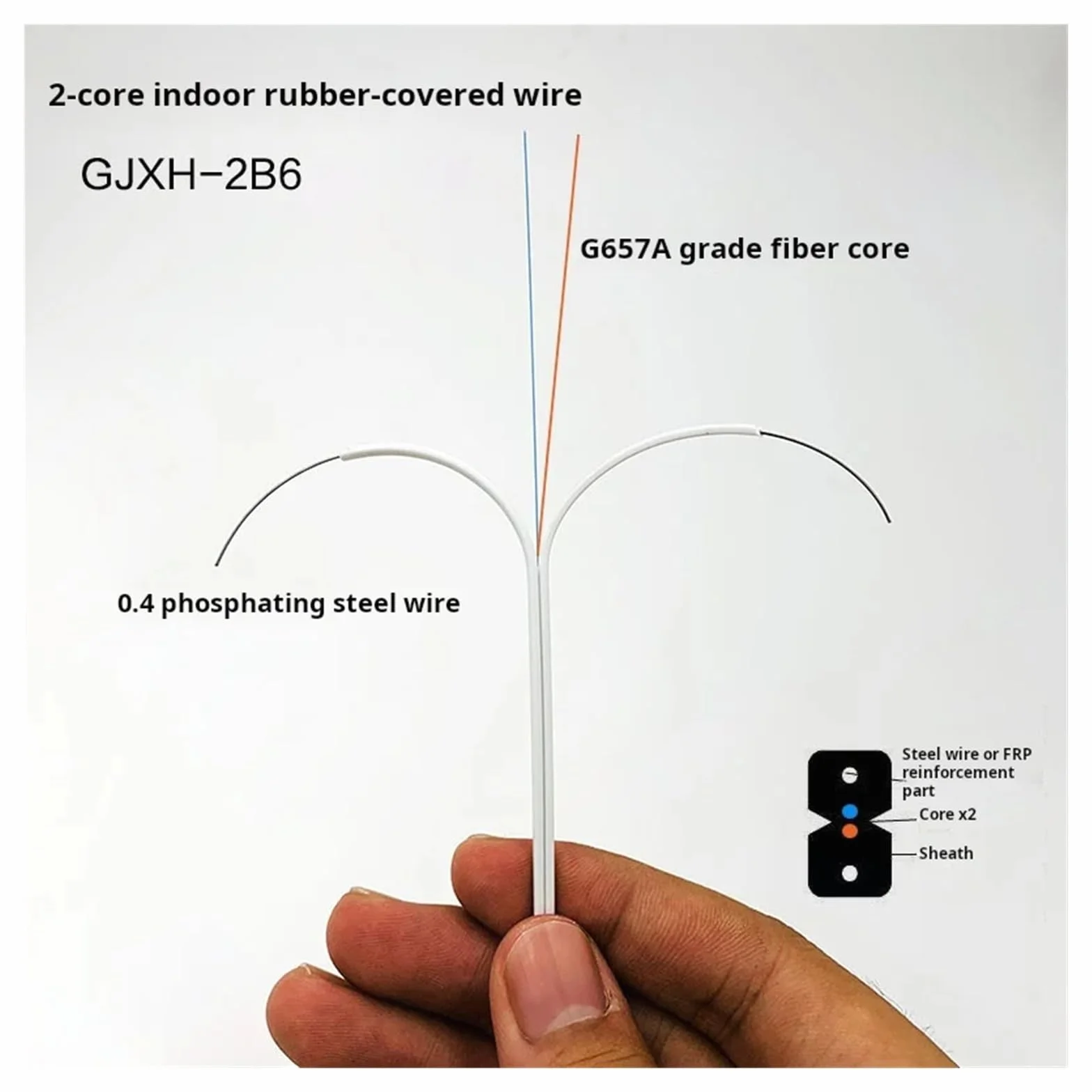 CHAOMIN Câble de raccordement intérieur à fibre optique monomode - 50 m, 1/2/4 noyaux, 2 noyaux en acier, sans connecteur(White,2 Cores)