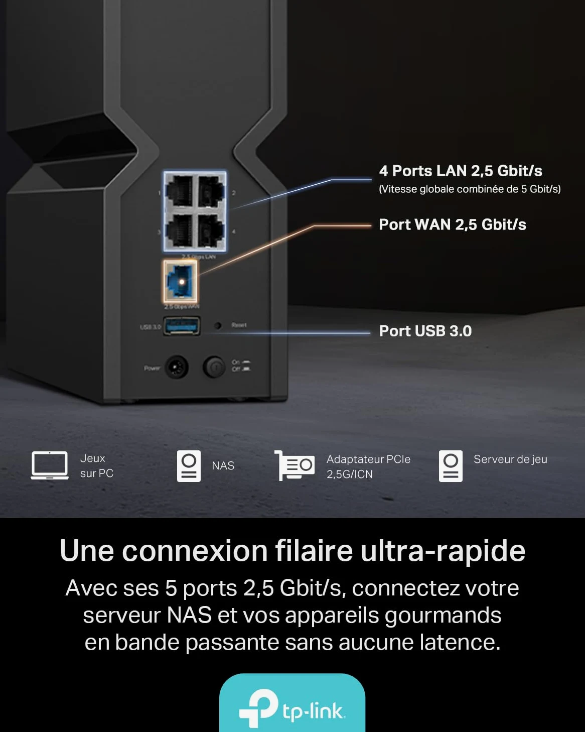 TP-Link Archer BE550 Routeur WiFi 7, Tri-Bande BE9300Mbps, Canaux 320 MHz, Bande 6 GHz, 5 Ports 2.5G, Port USB 3.0, EasyMesh, 6 × Antennes Internes, WPA 3 avancé, VPN Clients et Serveur | Couverture améliorée. Connexion stable pour plus d'appareils. Moins