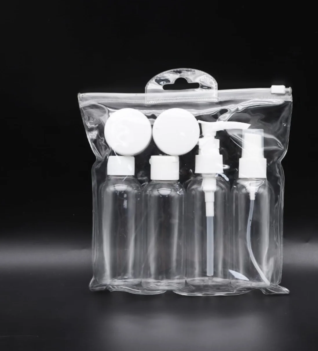 Trousse de Toilette Transparente Kit Voyage Avion 100ml Flacons Rechargeables Silicone Anti-Fuite