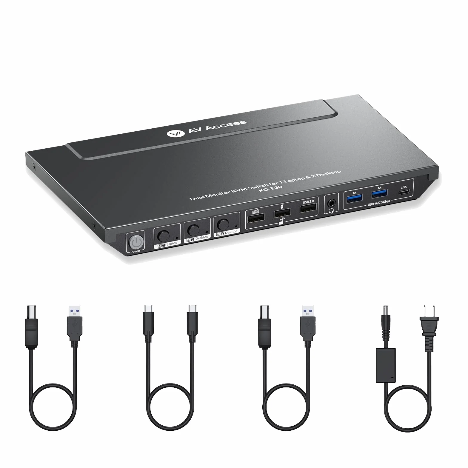 AV Access Station d'accueil Commutateur KVM pour 1 ordinateur portable et 2 PC de bureau, double moniteurs 4K@60Hz, émulation EDID, charge USB-C 100W,1G Gigabit, taux de rafraîchissement élevé