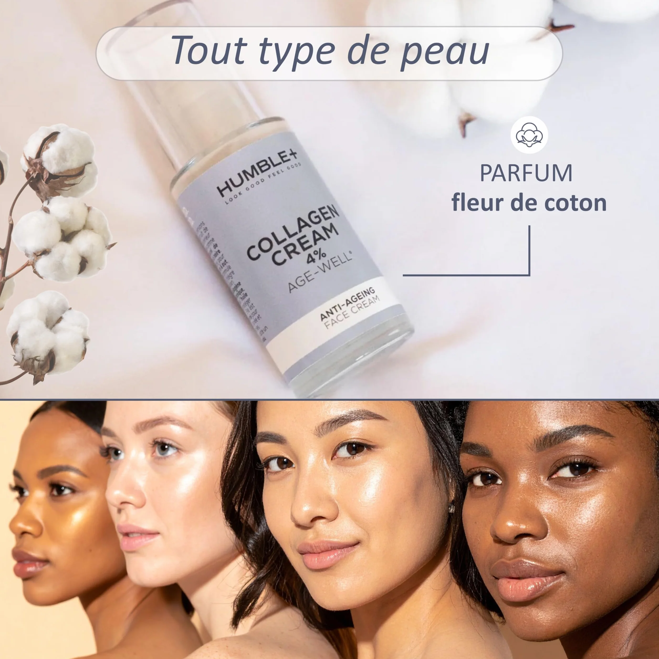 HUMBLE+ Crème Collagène Marin 4% Anti-Âge Visage 50 mL