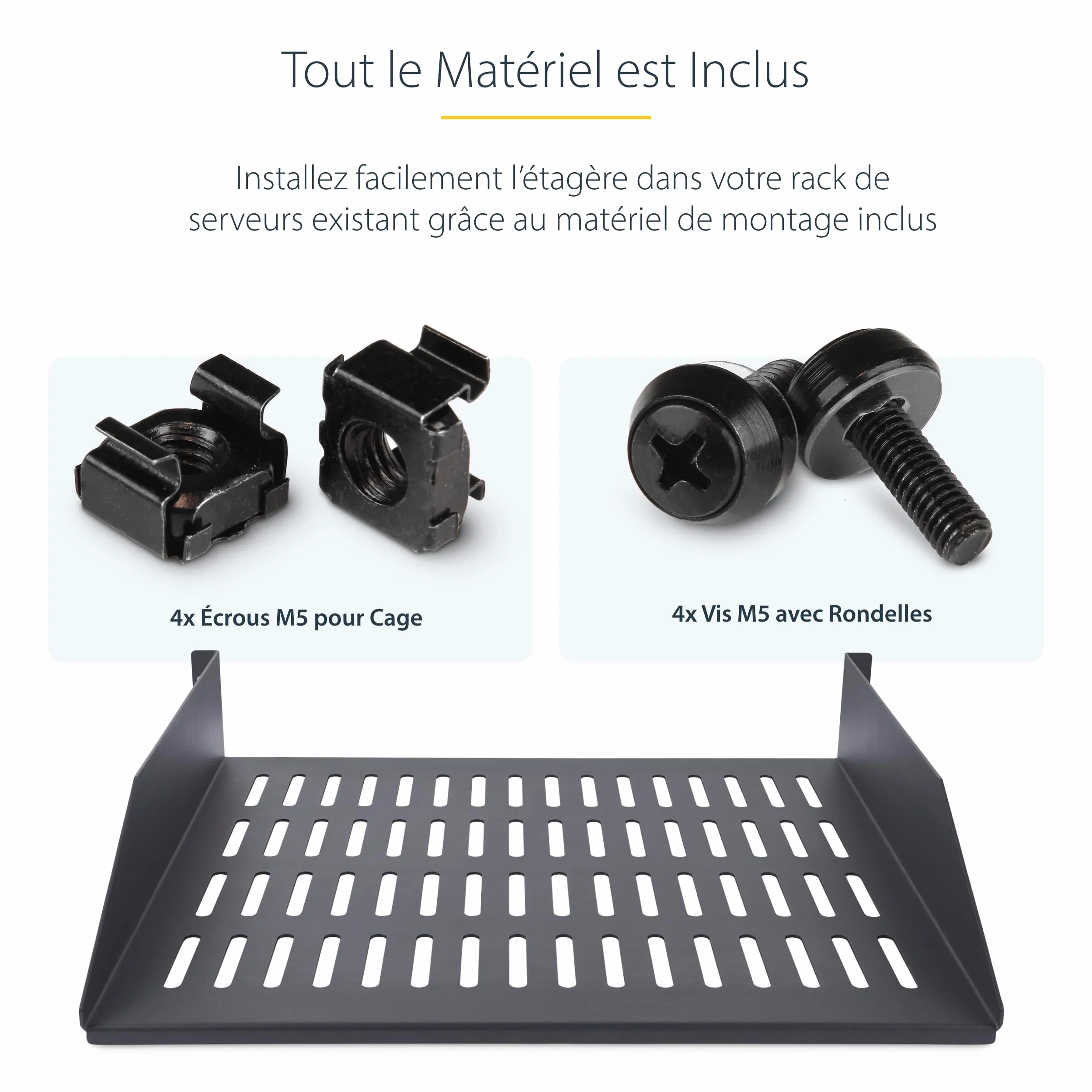 StarTech Étagère Ventilée Rack 2U, 41,5cm, 20kg (CABSHELFV2U-16-RACK) | Plateau, Montage en rack, Armoire, Acier SPCC, Écrous et vis
