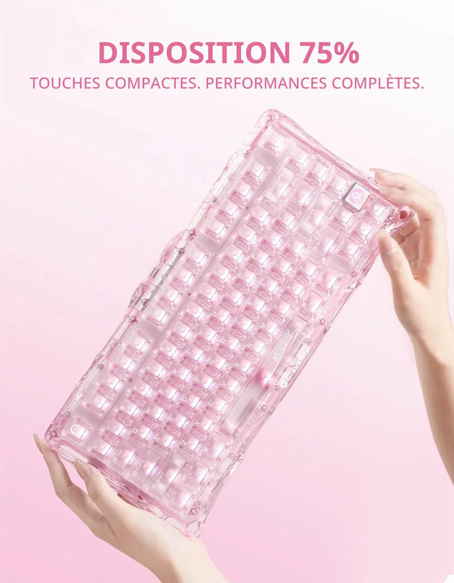 GravaStar Mercury K1 Lite Clavier Gamer Mécanique sans Fil 75%,Crystal Rose