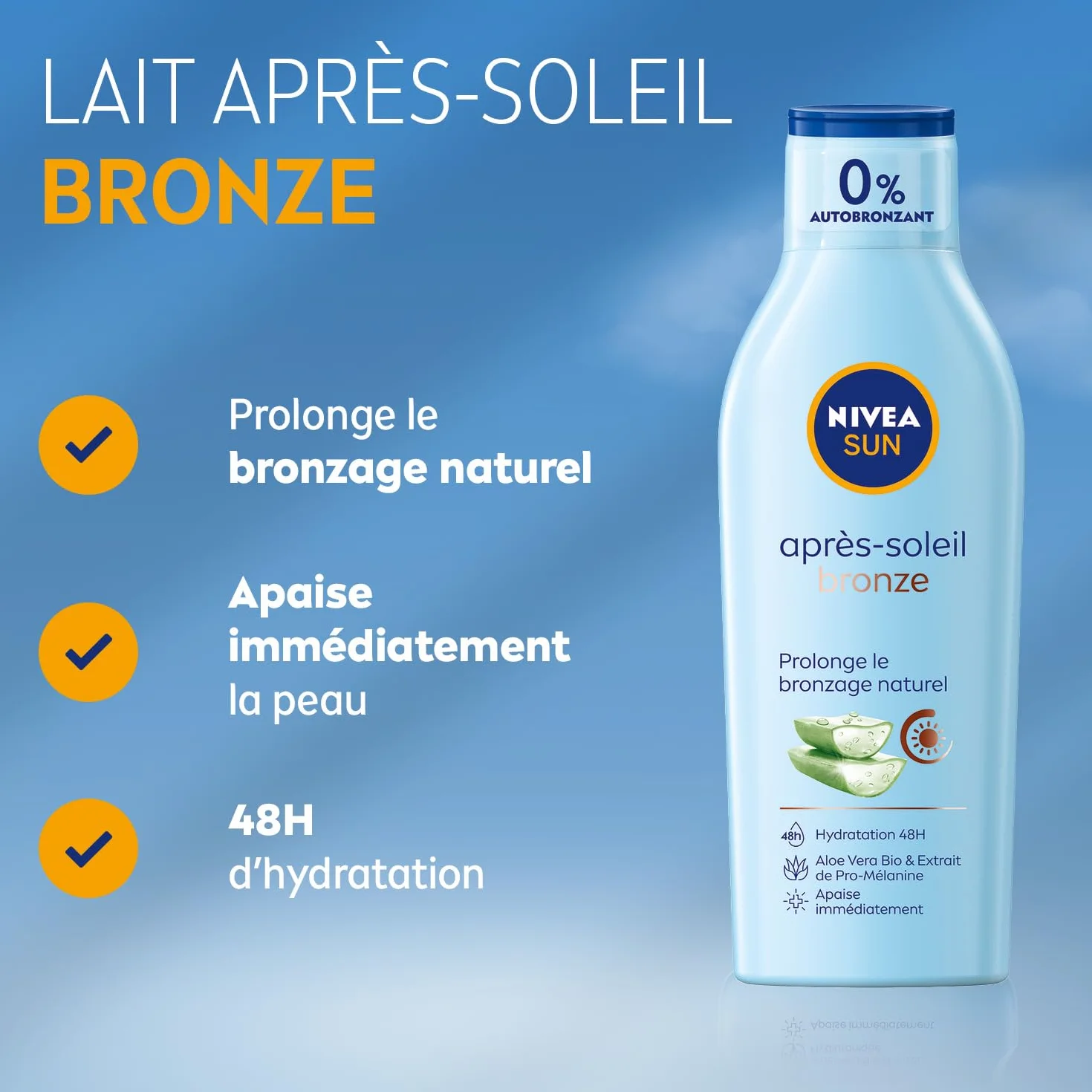 NIVEA SUN Lait Après Soleil Bronze Prolongateur De Bronzage Hydrate 48H Aloe Vera Bio 200 ml