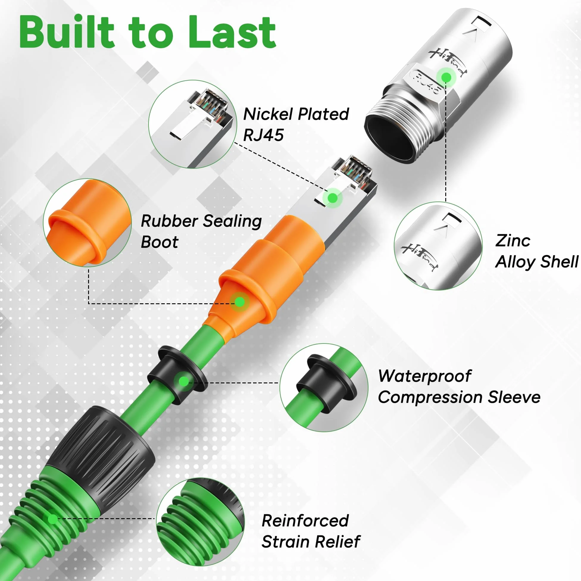 Câble Ethernet blindé CAT 6A de 30,5 m, câble Ethernet professionnel compatible audio et éclairage RJ45 CAT 6, connecteur de verrouillage, OFC S/FTP anti-UV extérieur pour applications de mise en