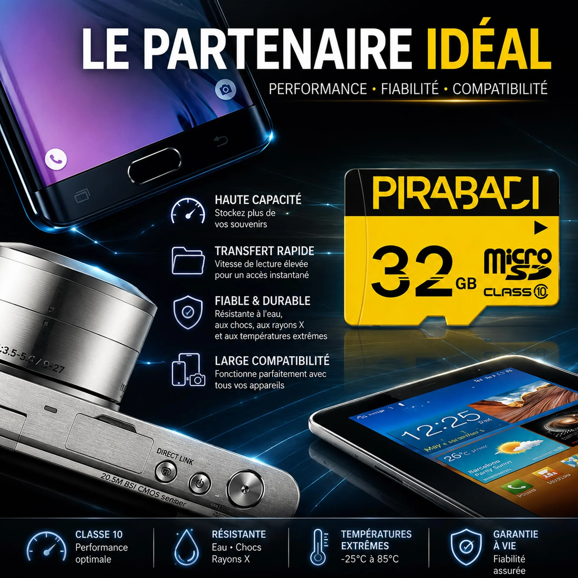 Carte Mémoire SD 32GB Original PIRABADI Ultra Extreme Pro Adaptateur