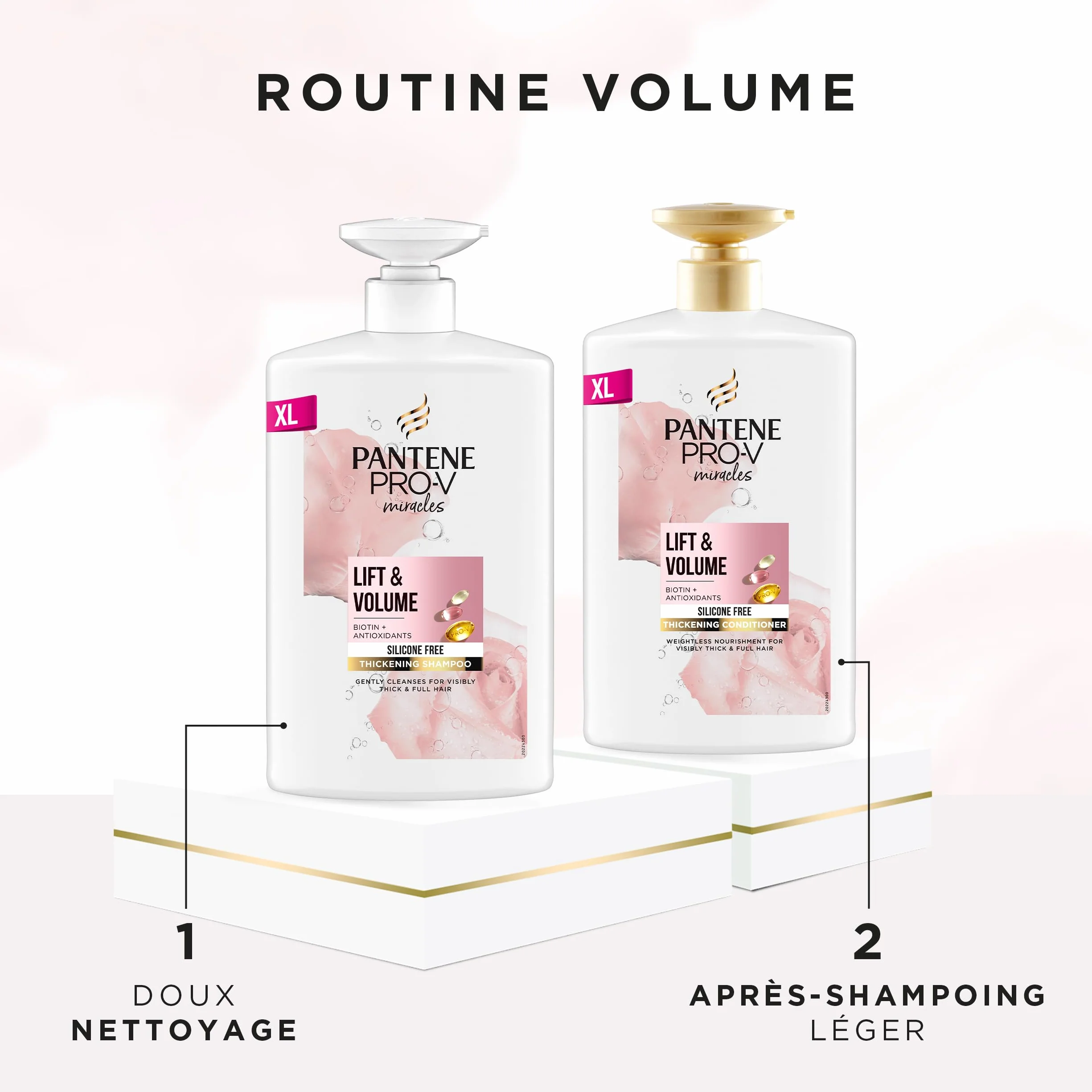 Pantene Après-shampoing Épaississant Biotine Eau De Rose Lift Volume XL Pompe 1000 ml