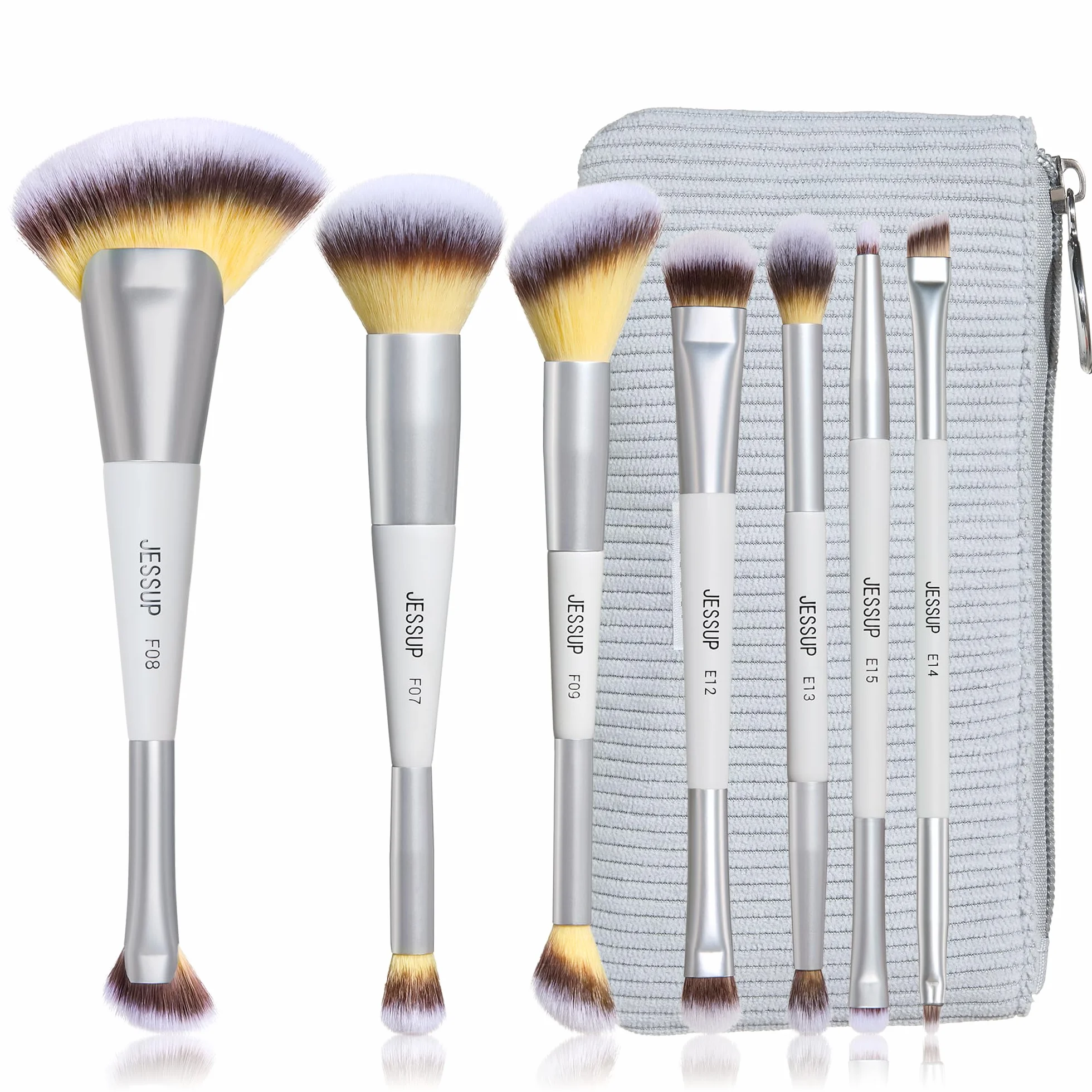 Jessup Set de 7 Pinceaux Maquillage Double Embout Fond de Teint Contour Rougir Illuminateur Sourcils Fard à Paupières T520