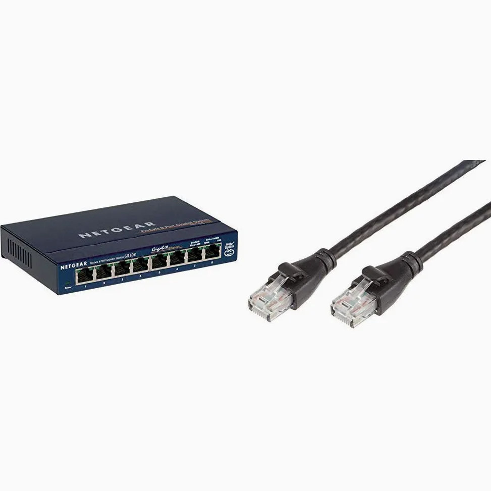 Netgear GS108GE Switch Métal 8 Ports Gigabit Non Manageables ProSAFE, Garantie à Vie & Amazon Basics Câble réseau Ethernet RJ45 catégorie 6-1,5 m - 5 câbles