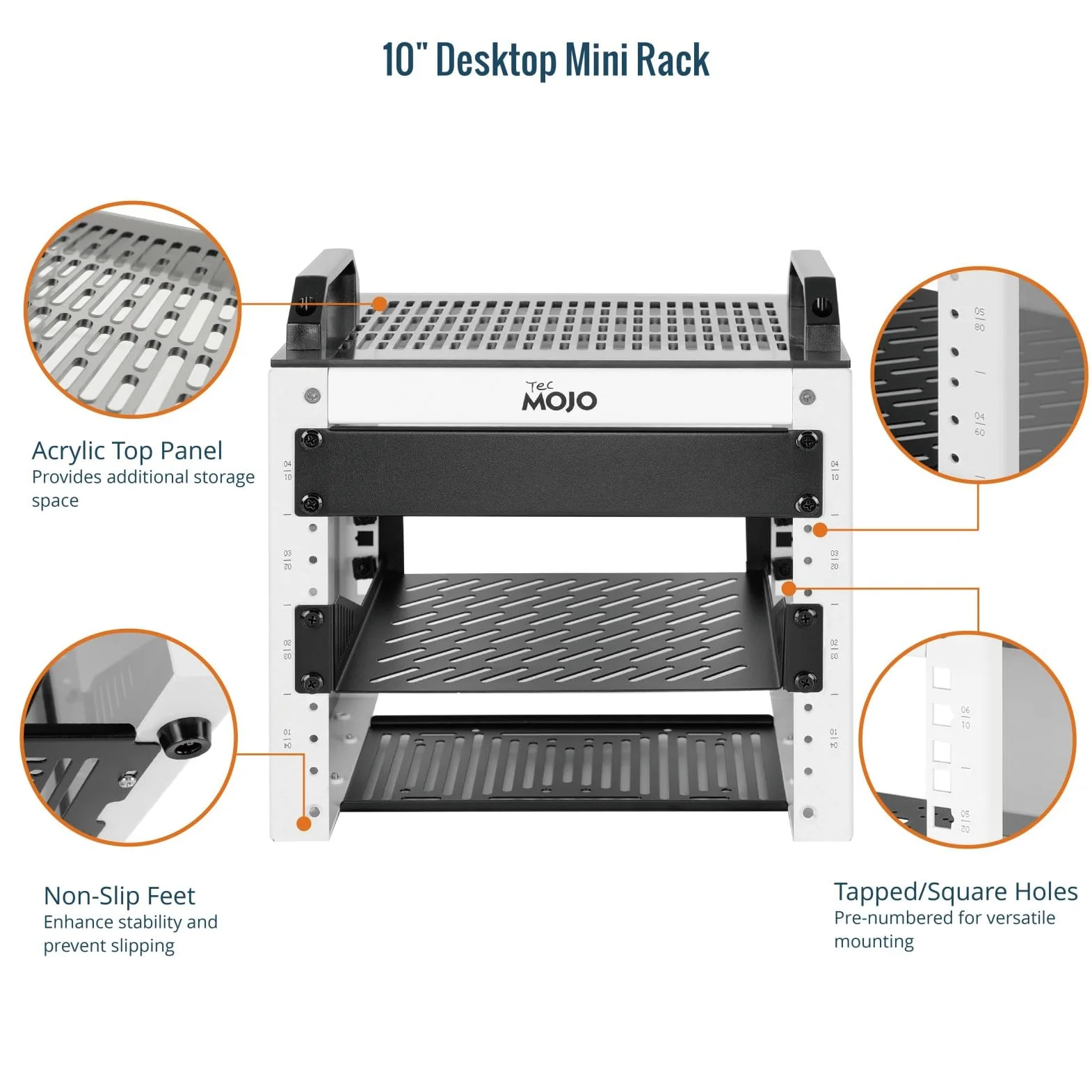 Tecmojo Rack réseau 4U, mini rack de serveur de 25,4 cm avec 2 panneaux translucides latéraux et 2 poignées supérieures, profondeur de 20 cm, pour équipement informatique et appareils A/V de 25,4 cm