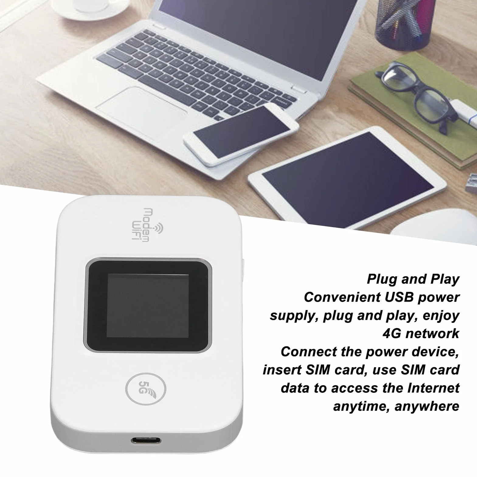 Modem WiFi 4G LTE 300Mbps, Connecter jusqu'à 10 Appareils, Plug and Play pour Téléphone Tablette TV