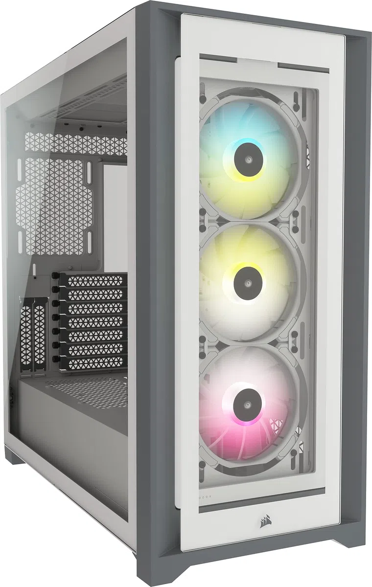 Corsair iCUE 5000X RGB Moyen-Tour Connecté en Verre Trempé Boîtier (Quatre Panneaux en Verre Trempé, Système de Câbles RapidRoute, Trois Ventilateurs RGB de 120 mm Inclus, Éclairage Intelligent) Blanc