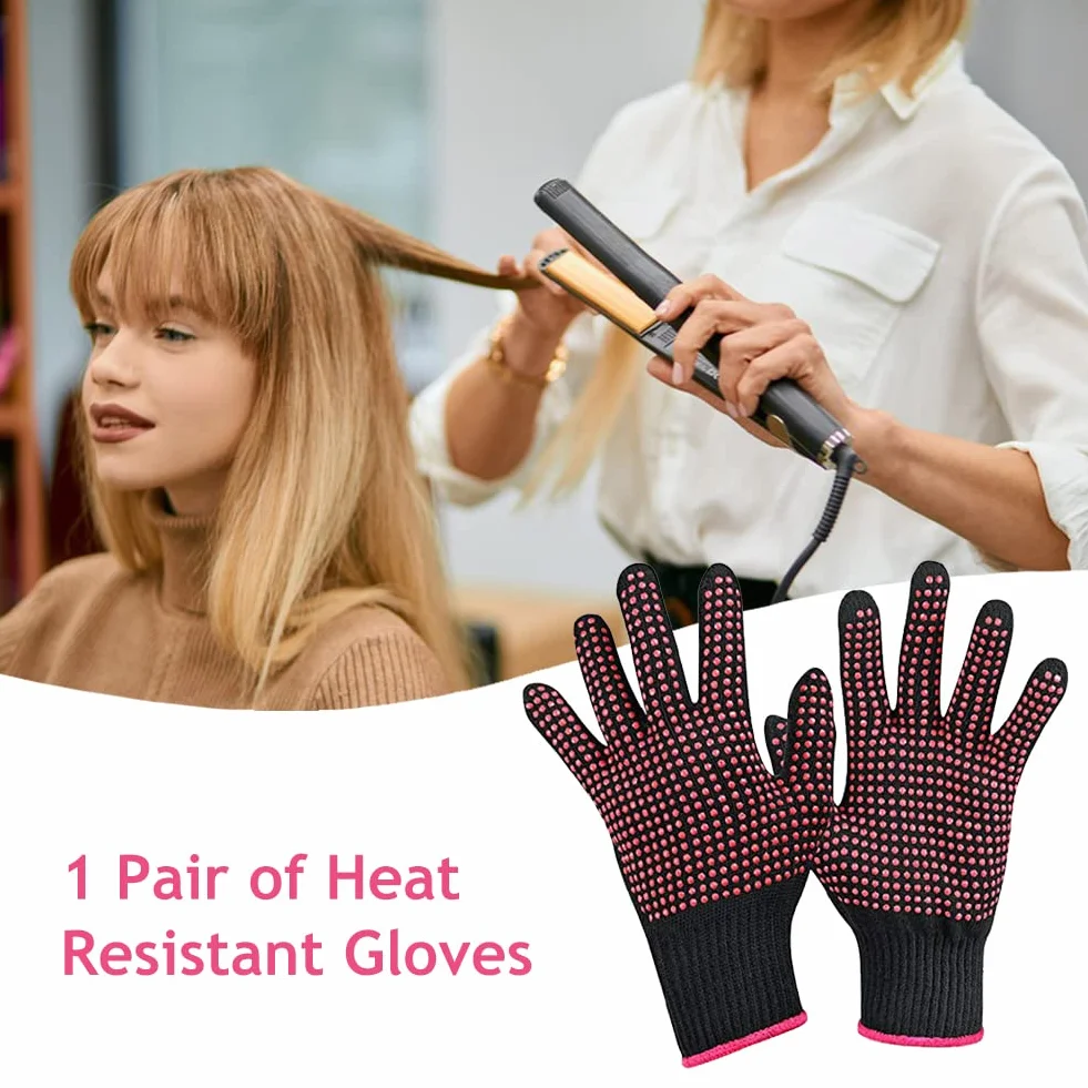 Gants Résistants à la Chaleur pour Coiffure Professionnels Thermiques Rose