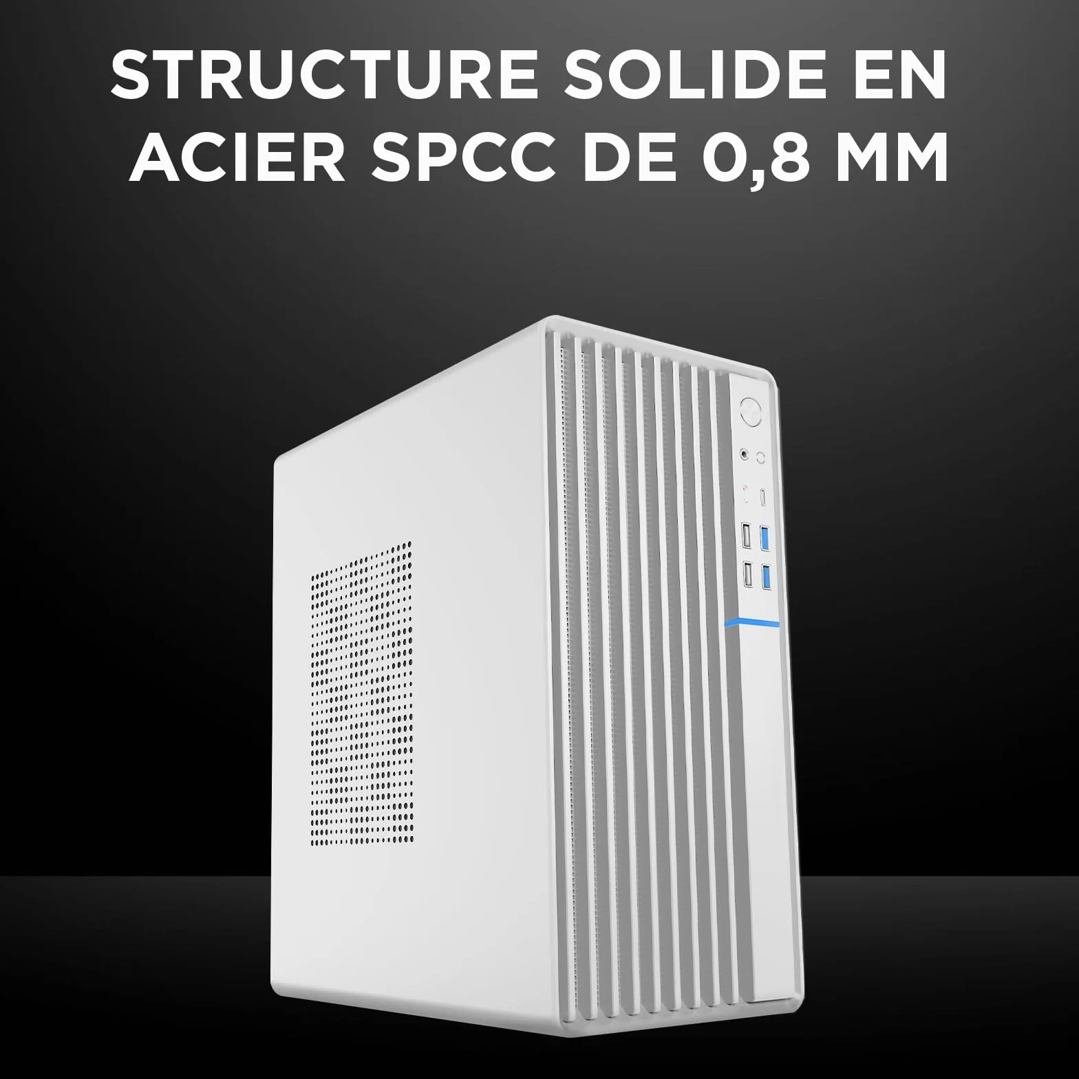 Nuwo Quartz QH300 | Boîtier PC Compact Micro-ATX sans Bloc d'alimentation | Compatible avec MicroATX et Mini-ITX | Refroidissement réseau Frontal | USB 3.0 et Type-C, Blanc