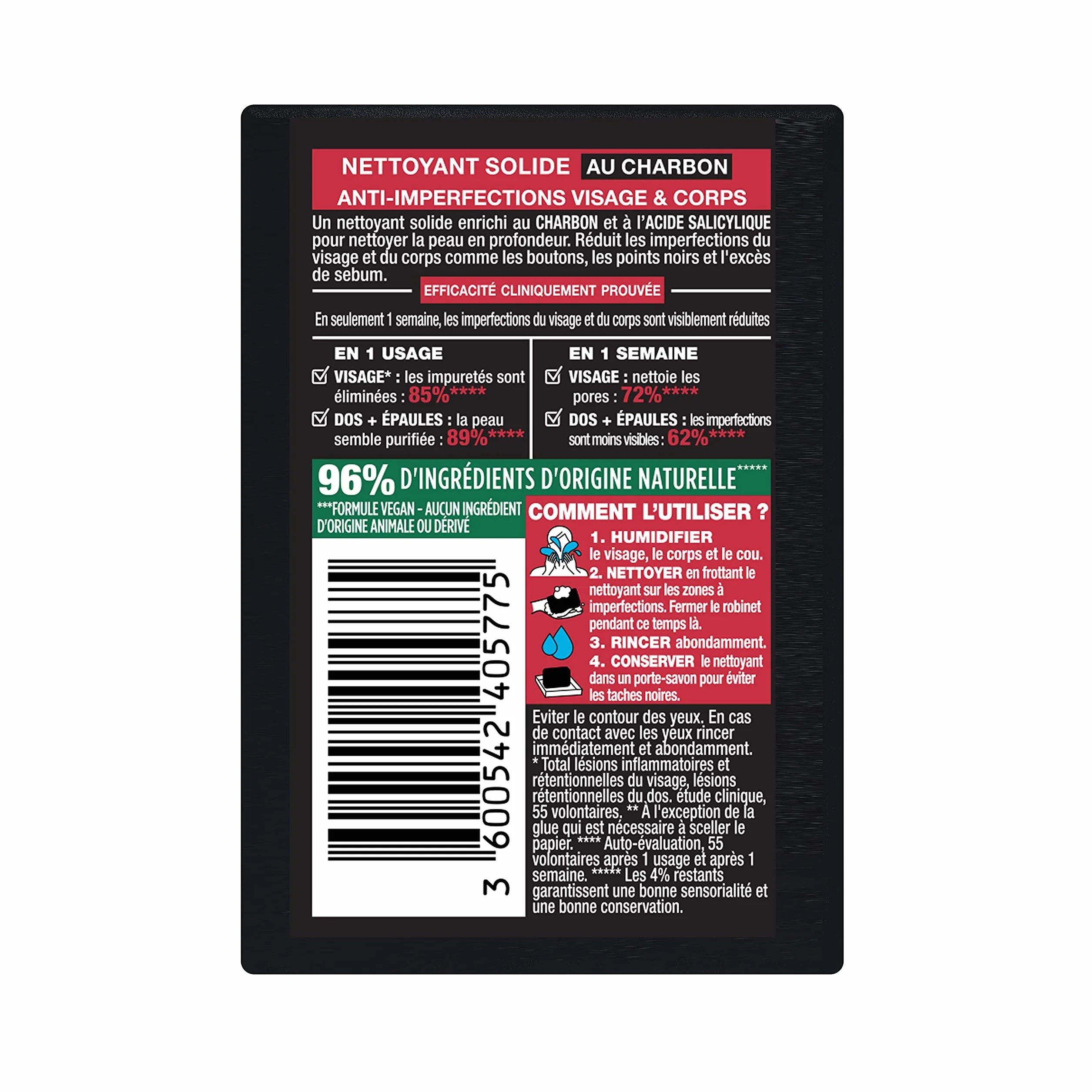 Garnier Pure Active Nettoyant Solide Au Charbon et Acide Salicylique Anti-Imperfections 100g