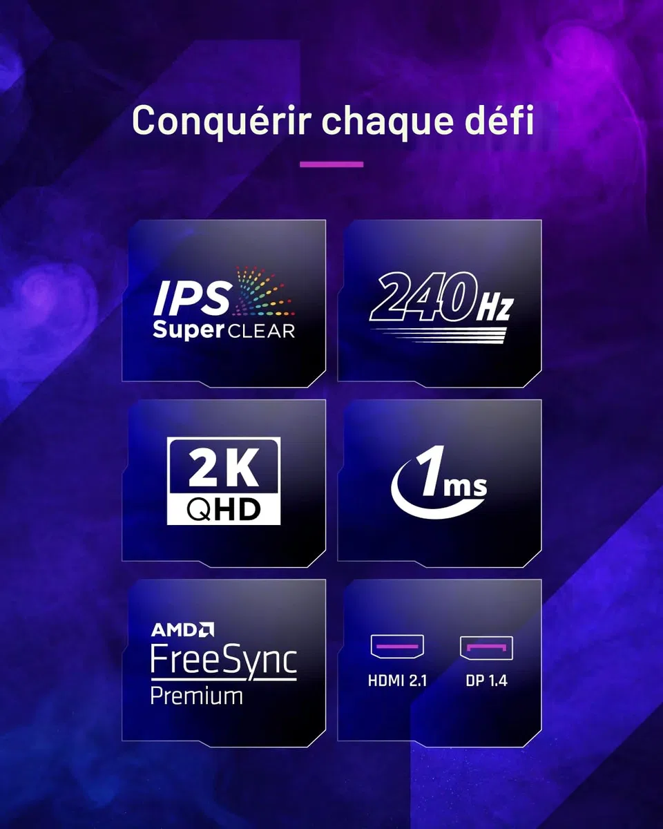 ViewSonic VX2758A-2K-PRO-3 Écran PC Gamer 27 Pouces, IPS Moniteur de Jeu QHD 2560 x 1440p, 240 Hz, 1ms MPRT, AMD FreeSync Premium/NVIDIA G-Sync Compatible, HDR10, HDMI 2.1, DP 1.4