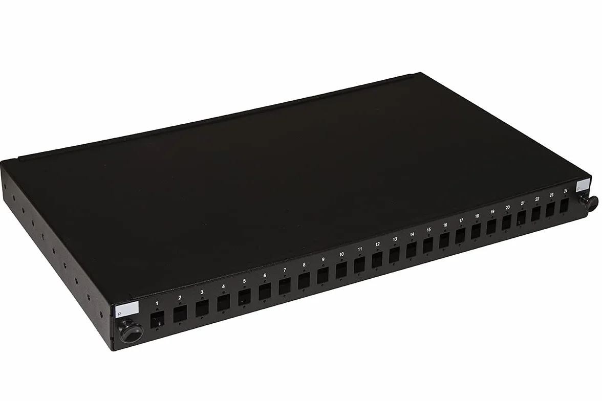 LINK LK24FON Panneau Fibre Optique 19" avec 24 Ports SC simplex ou LC Duplex Profondeur 250 mm Noir avec Accessoires pour Armoire Rack en métal résistant Dimensions 43 x 25 x 4 cm 1 unité