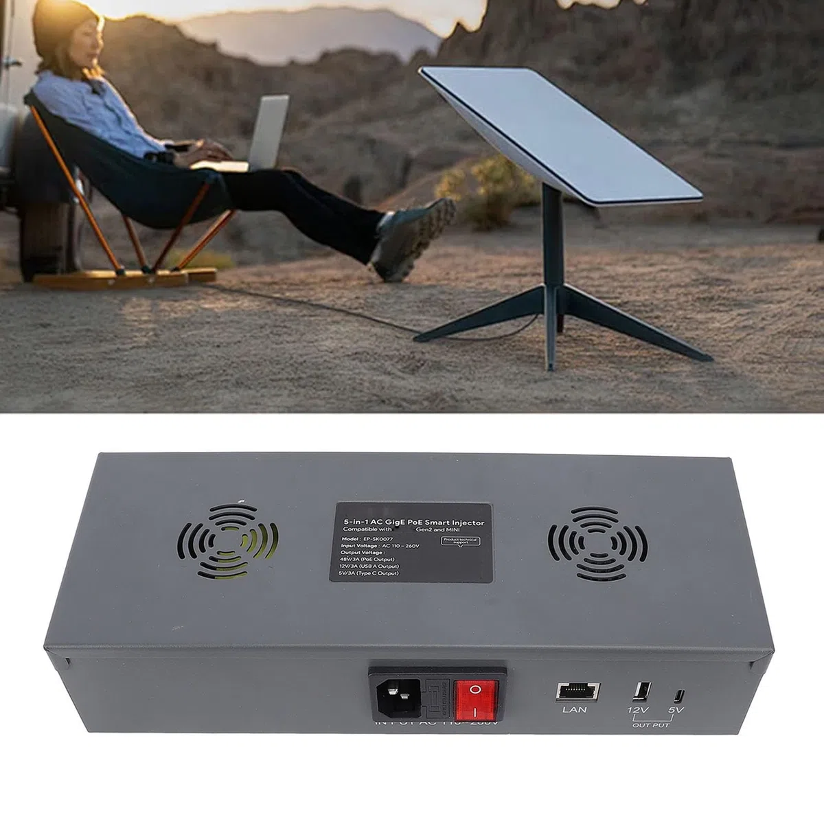 Zerodis High Safety 48V Poe Injecteur et Splitter Kit 150W Ethernet Gigabit-Sutput avec USB A pour Les Mini-dennes, pour la Transmission Vidéo Douce, Matériau en Fer (Prise UE)