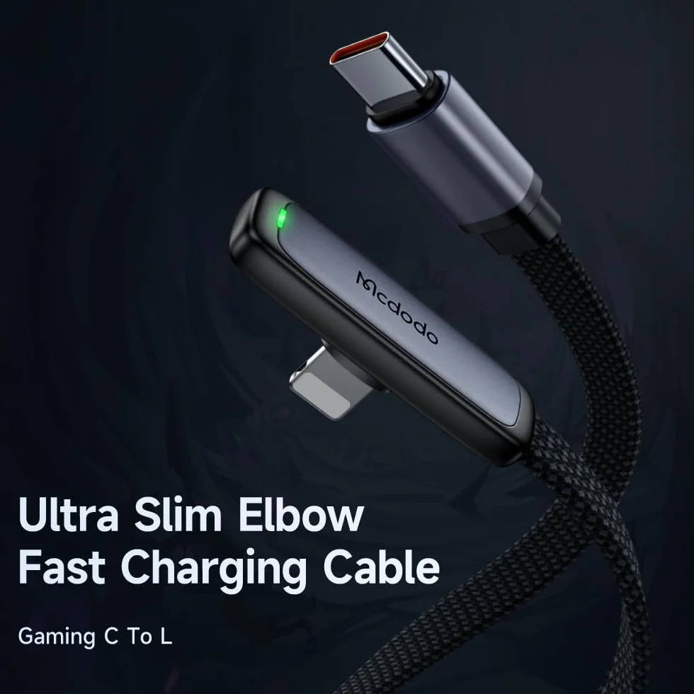 mcdodo Câble USB C vers Lightning 36 W - Chargeur court à 90° en nylon - Pour iPhone 14, 13, 12, 11, XS, XR, X, 8, 7, 6s, 6, iPad