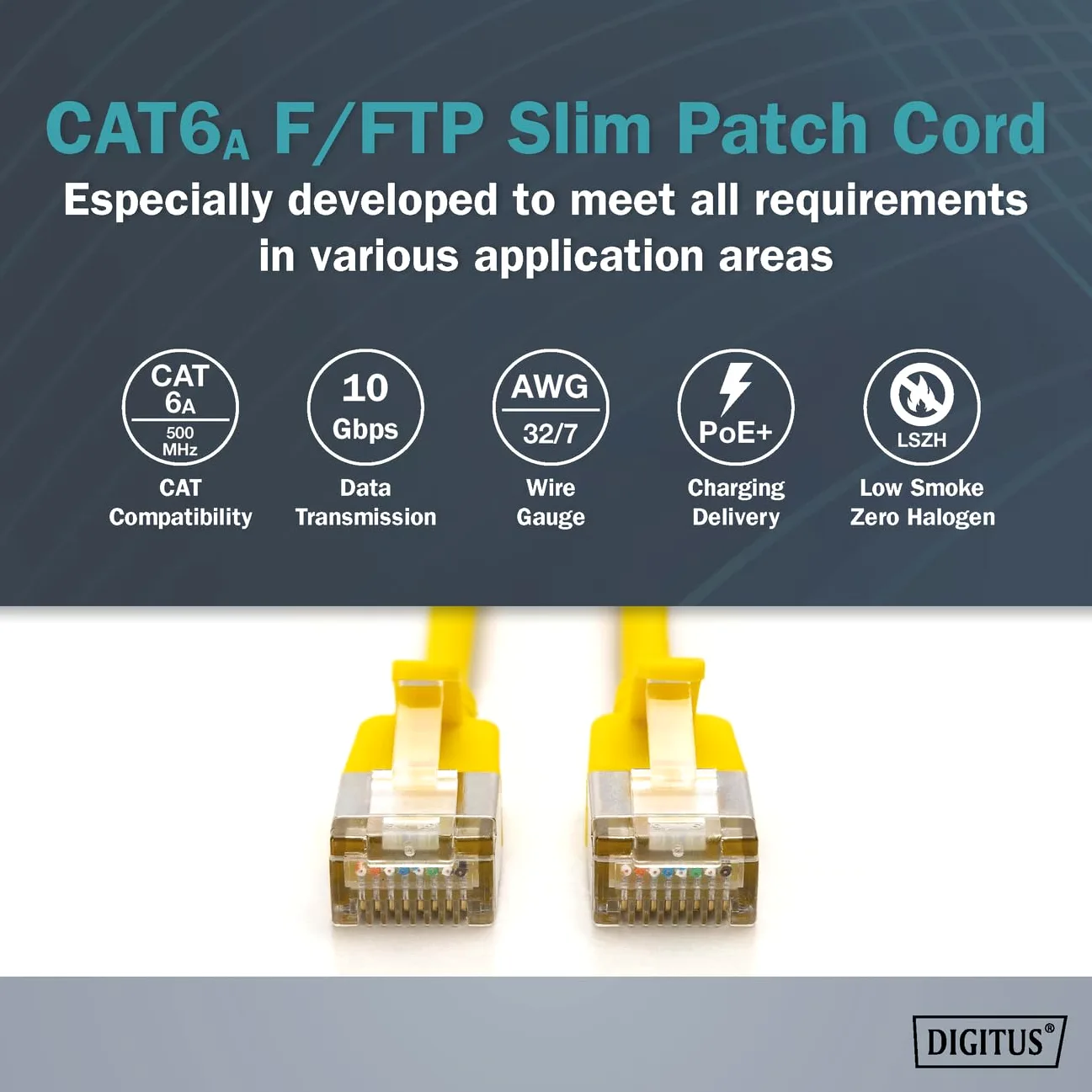 DIGITUS Câble LAN Cat 6A – 3 m – 10 pièces – Slim – F/FTP – Jaune | 10 Gbit/s – Blindé – PoE+ – AWG 32/7 – LSZH – Câble réseau RJ45 – Compatible Cat 6 et Cat 7