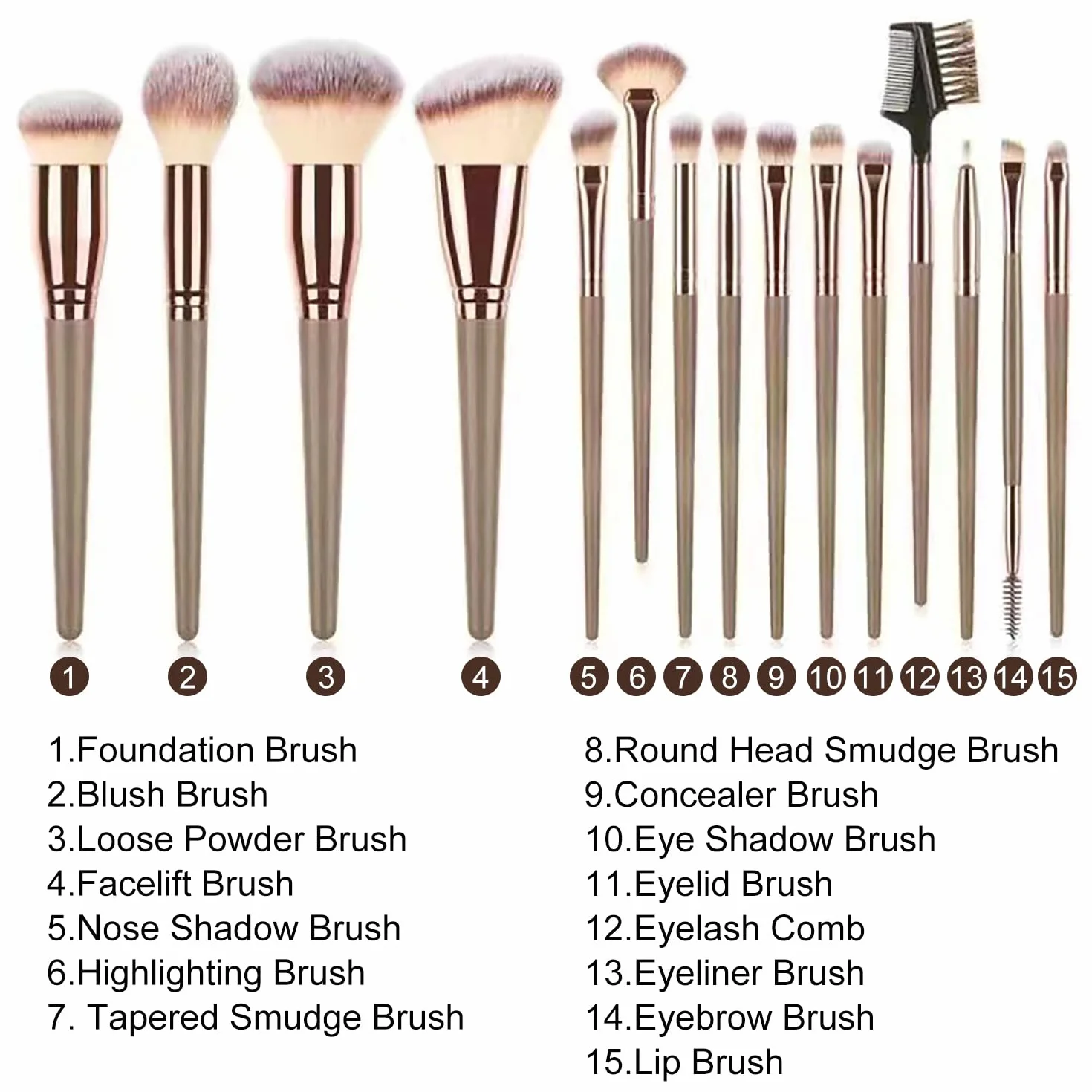 Pinceau Maquillage Set 15pcs, fond de teint poudre blush concealers ombres à paupières trousse