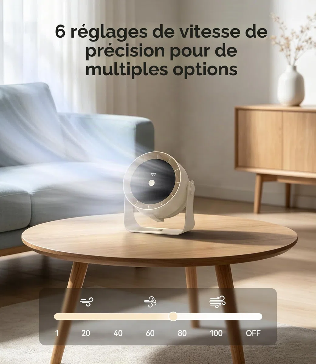 Mini Ventilateur de Bureau Silencieux, Rechargeable Ventilateur USB