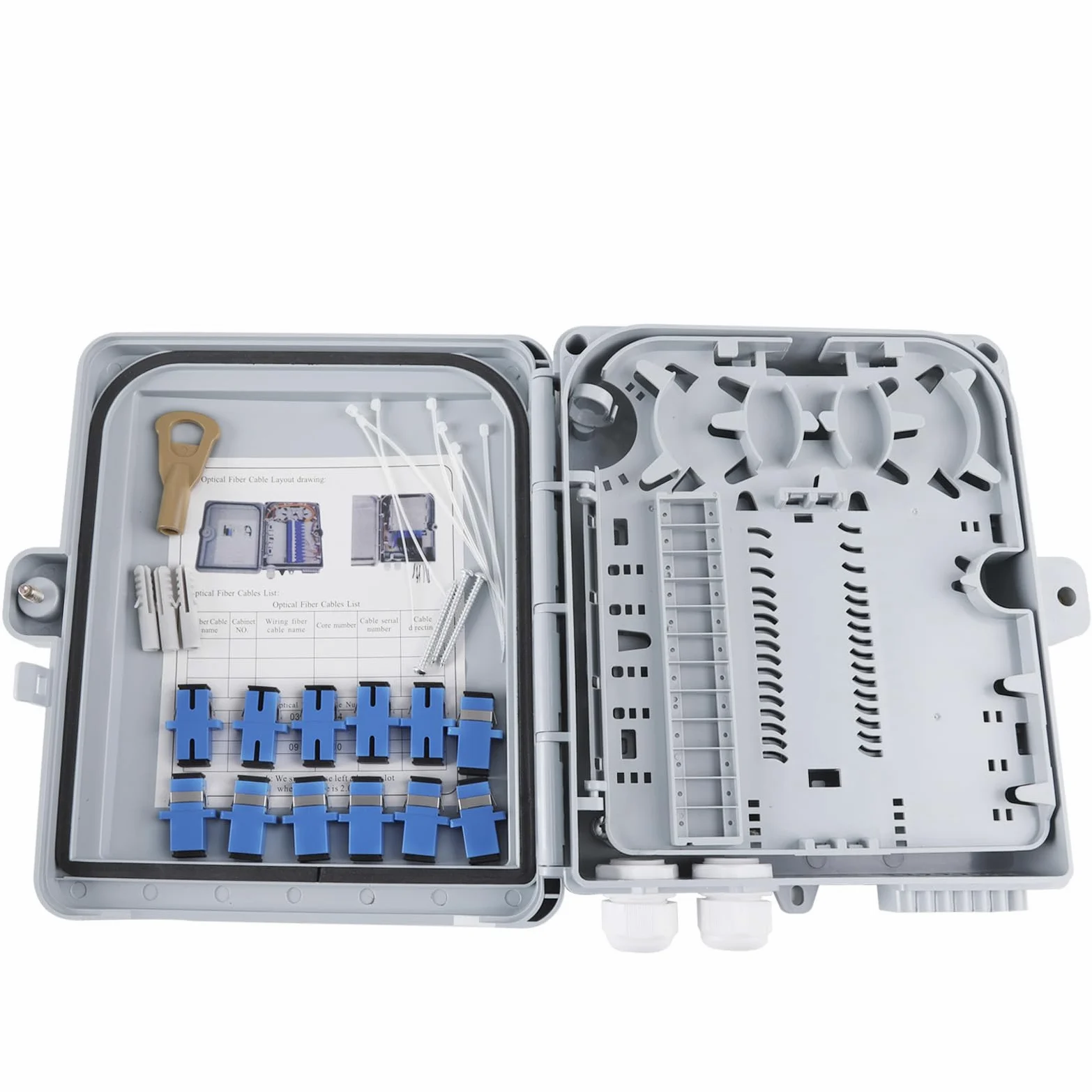 Boîte de distribution de fibre optique 12 cœurs, boîte de distribution de fibre FTTH à 12 ports - Boîte de jonction de bornes à fibre optique avec coupleur de câble en fibre SC