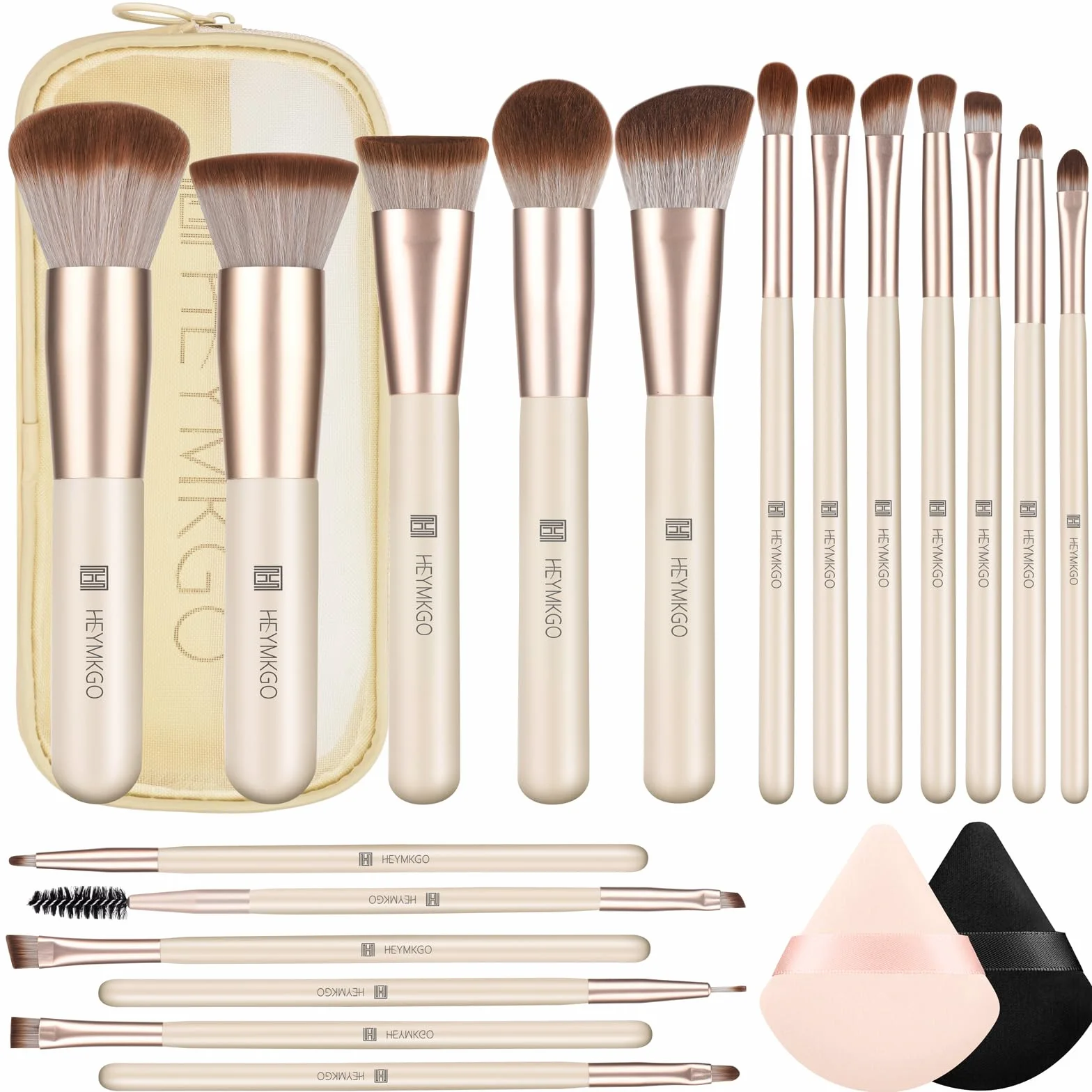 HEYMKGO Lot de 18 Pinceaux de Maquillage Professionnels avec Houppettes et Trousse de Voyage