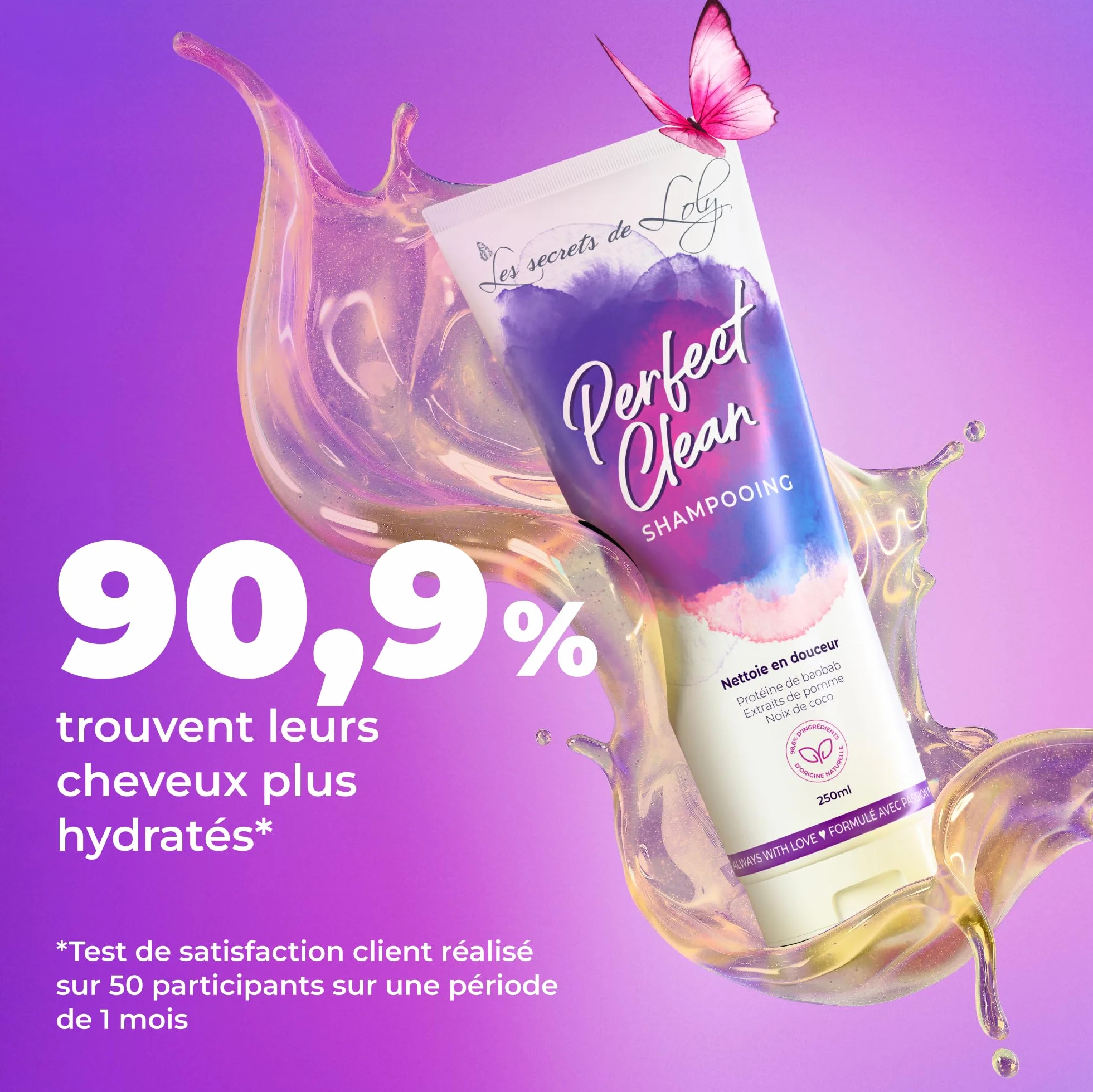 Les Secrets de Loly Perfect Clean Shampooing sans sulfate Hydratant Fortifiant Cheveux bouclés frisés 250 ml