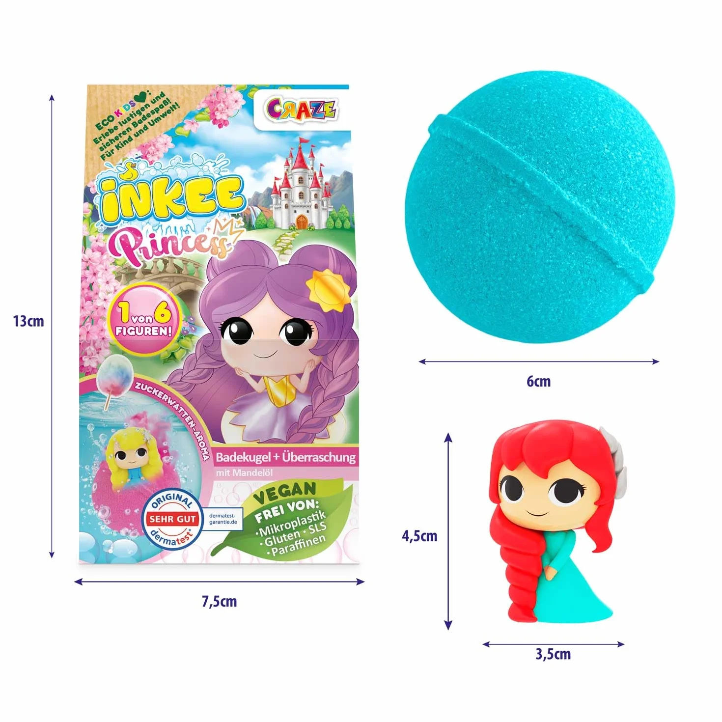 INKEE Bombe de Bain Enfant Princesse avec Surprise Figurine, 100g
