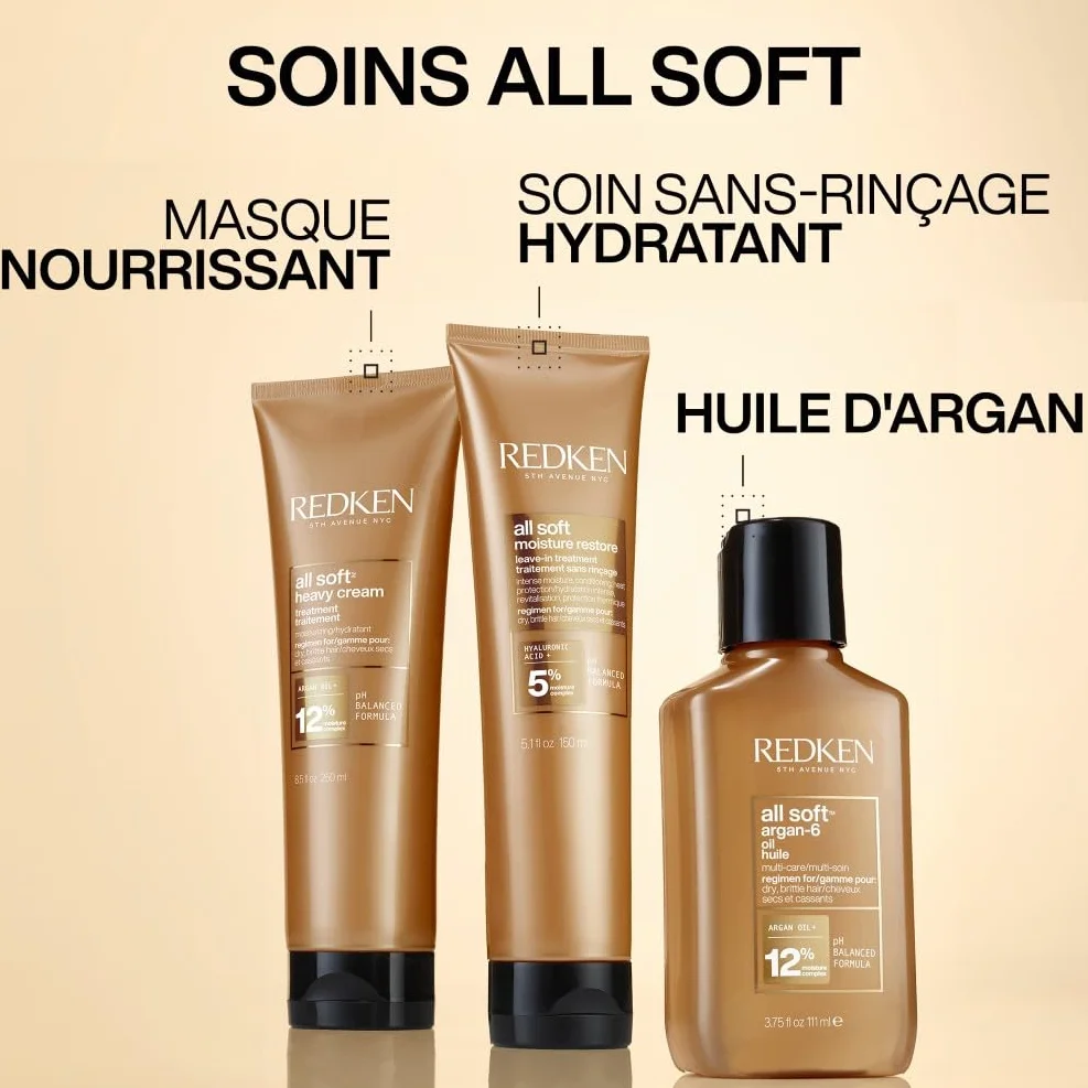 REDKEN Leave In All Soft Soin Thermoprotecteur Sans Rinçage Hydrate Retient l'Humidité 72h Cheveux Secs 150 ml